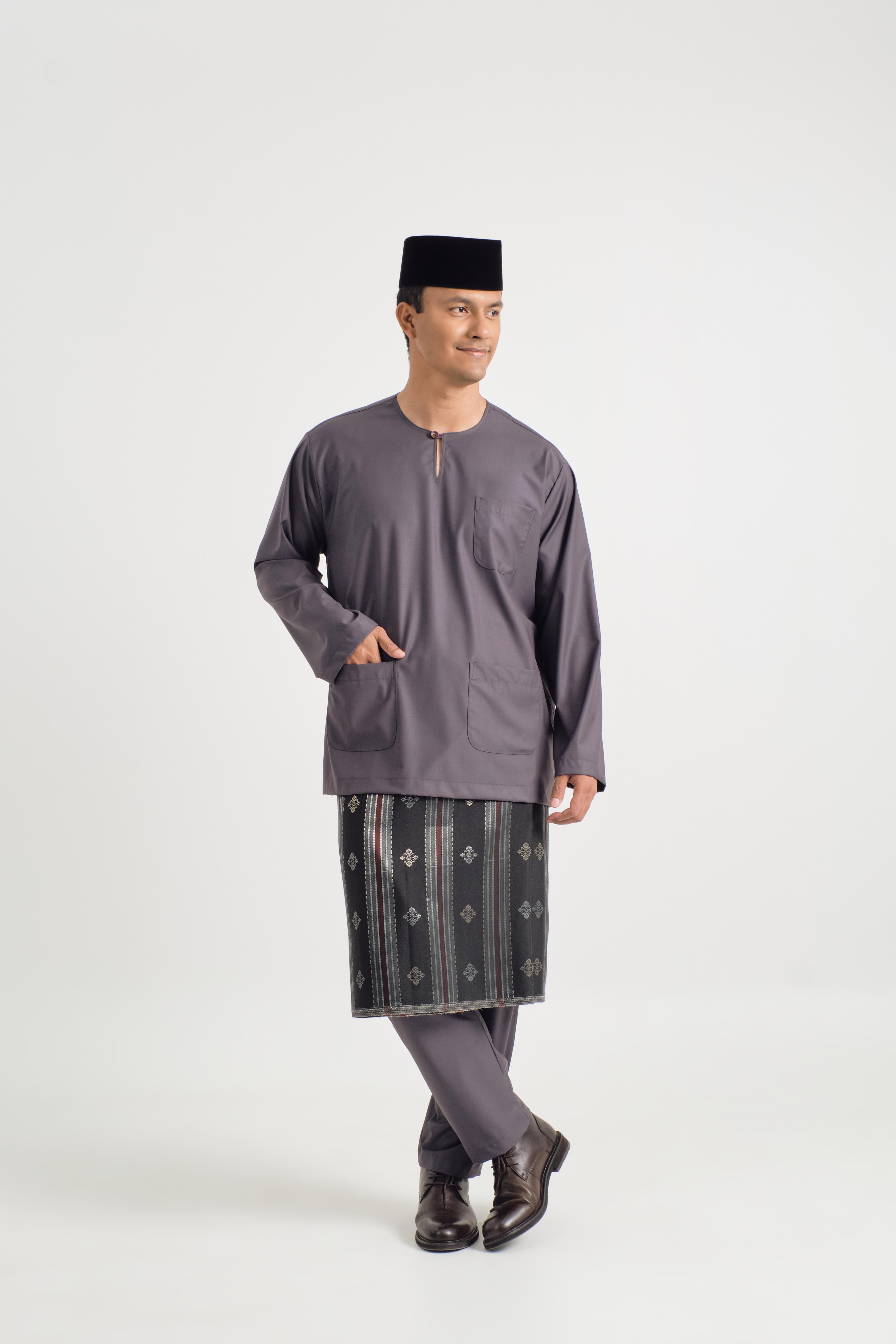 Patawali Classic Fit Baju Melayu Teluk Belanga - Lead Grey