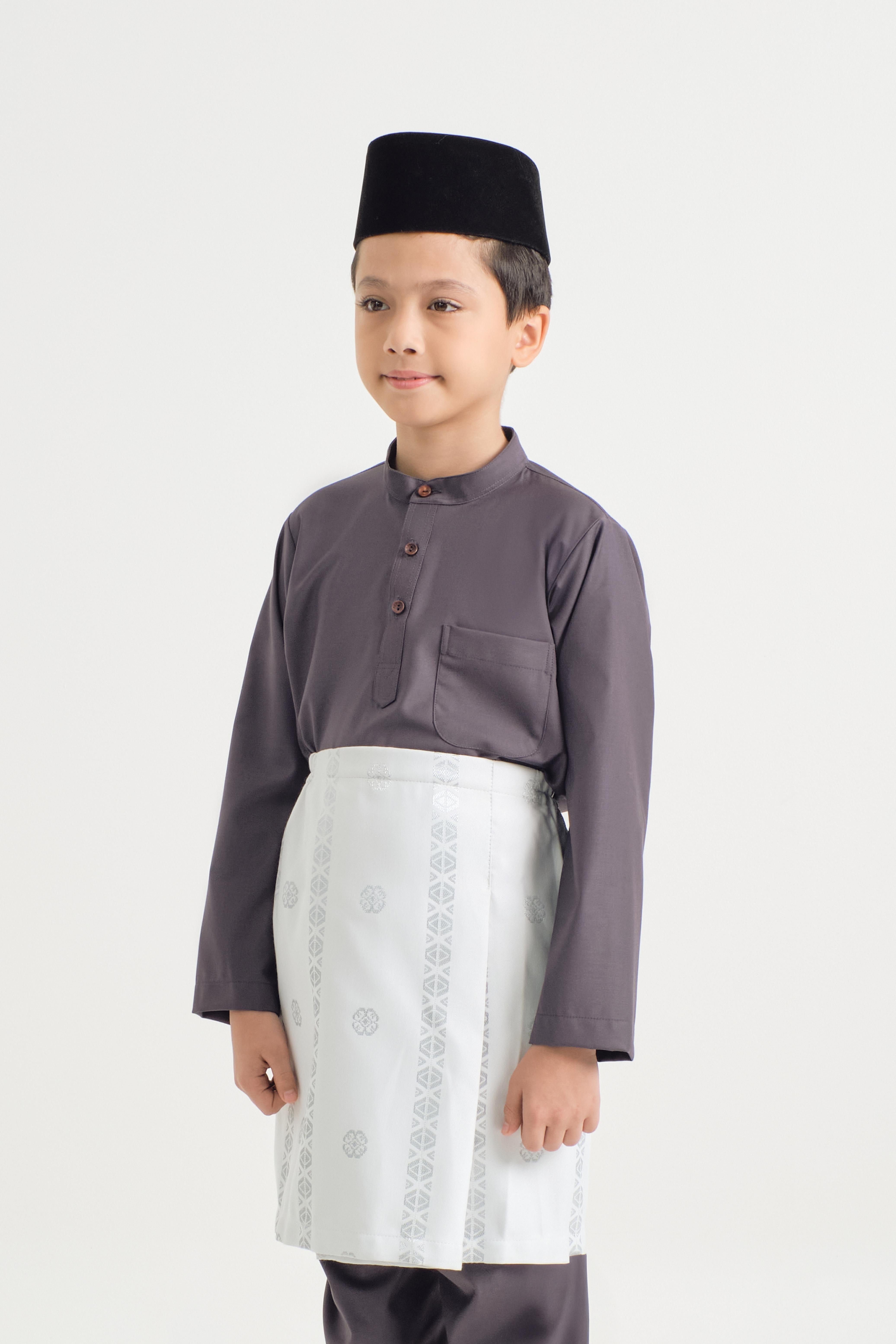 Patawali Boys Baju Melayu Cekak Musang - Lead Grey