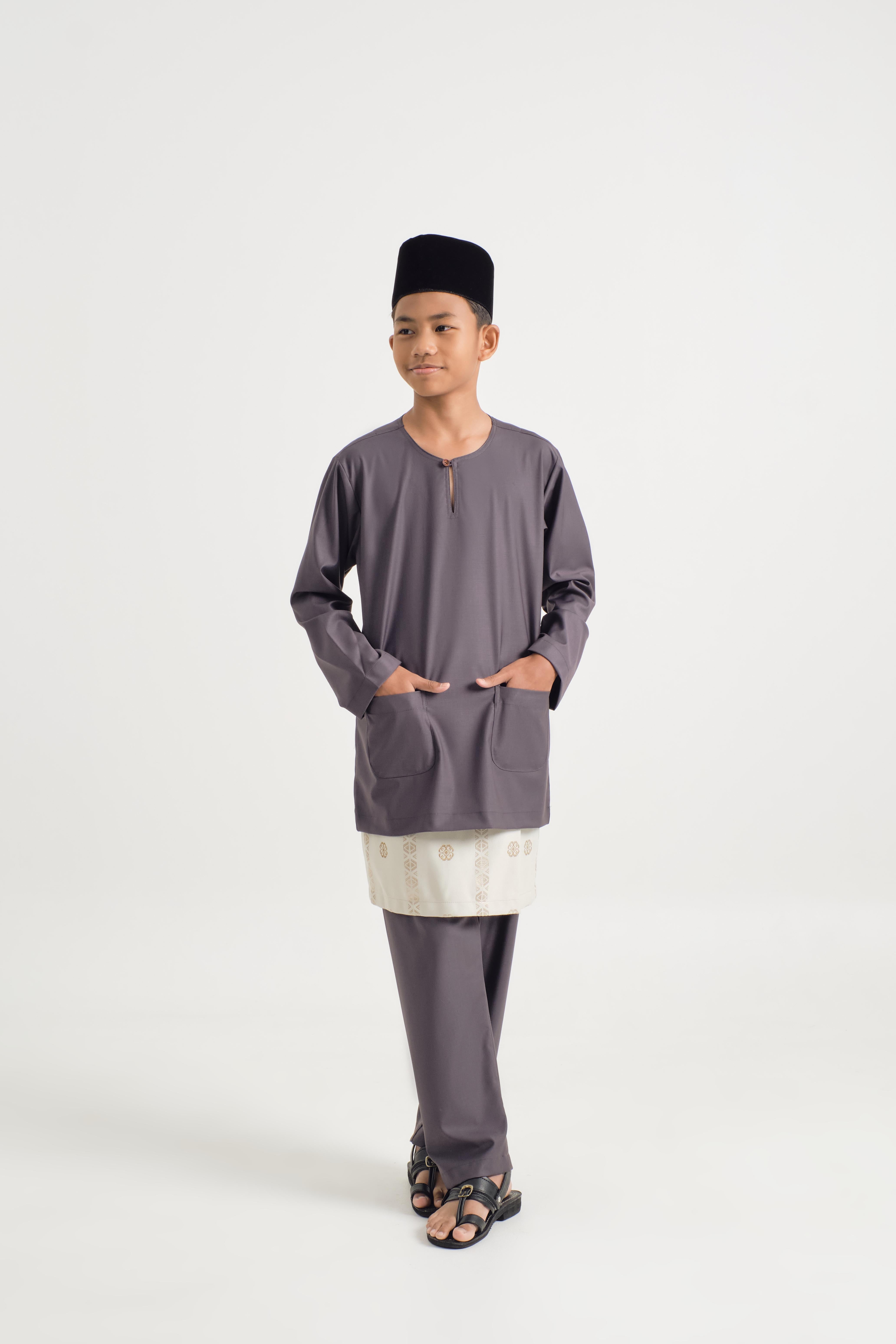 Patawali Boys Baju Melayu Teluk Belanga - Lead Grey