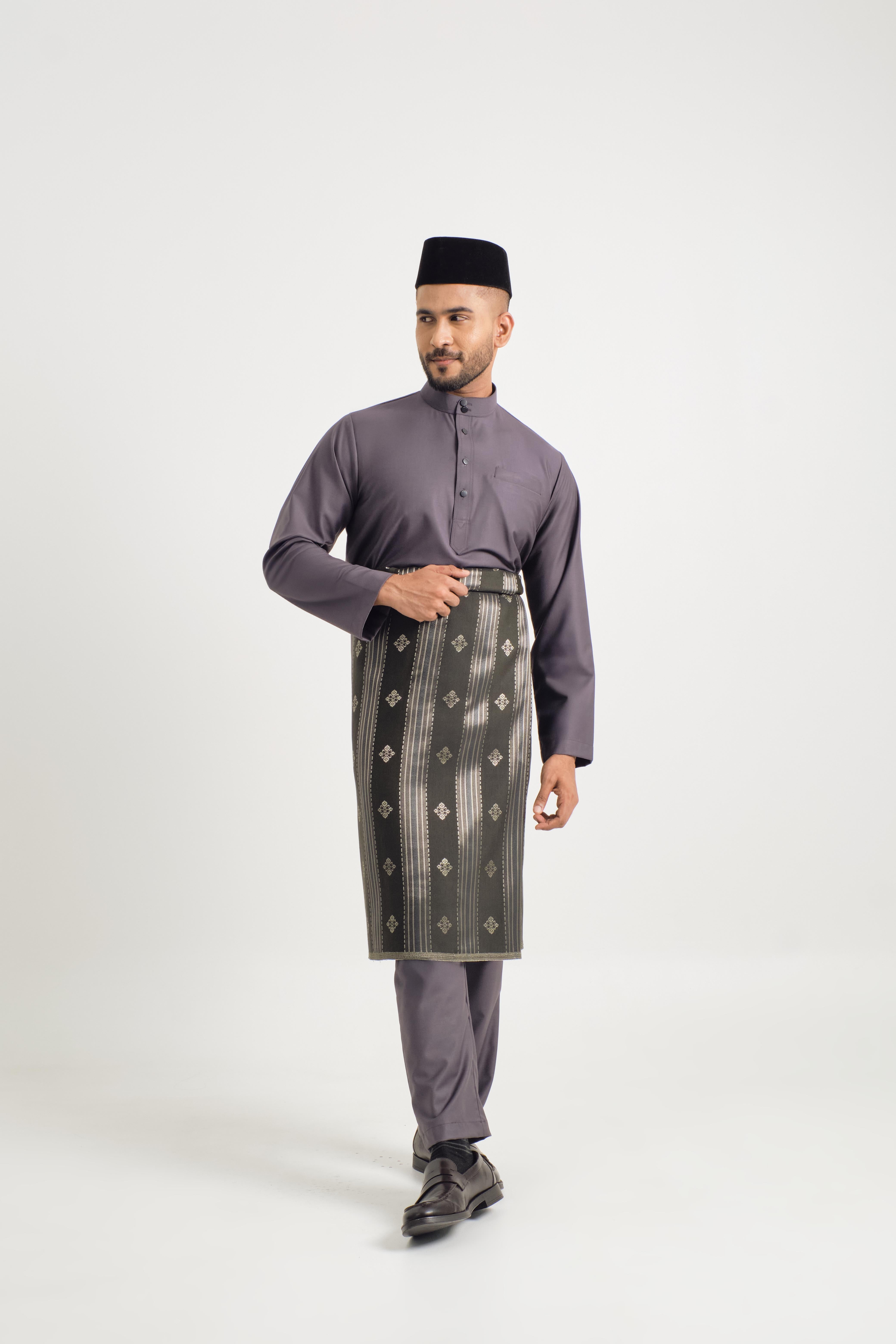 Patawali Baju Melayu Cekak Musang - Lead Grey