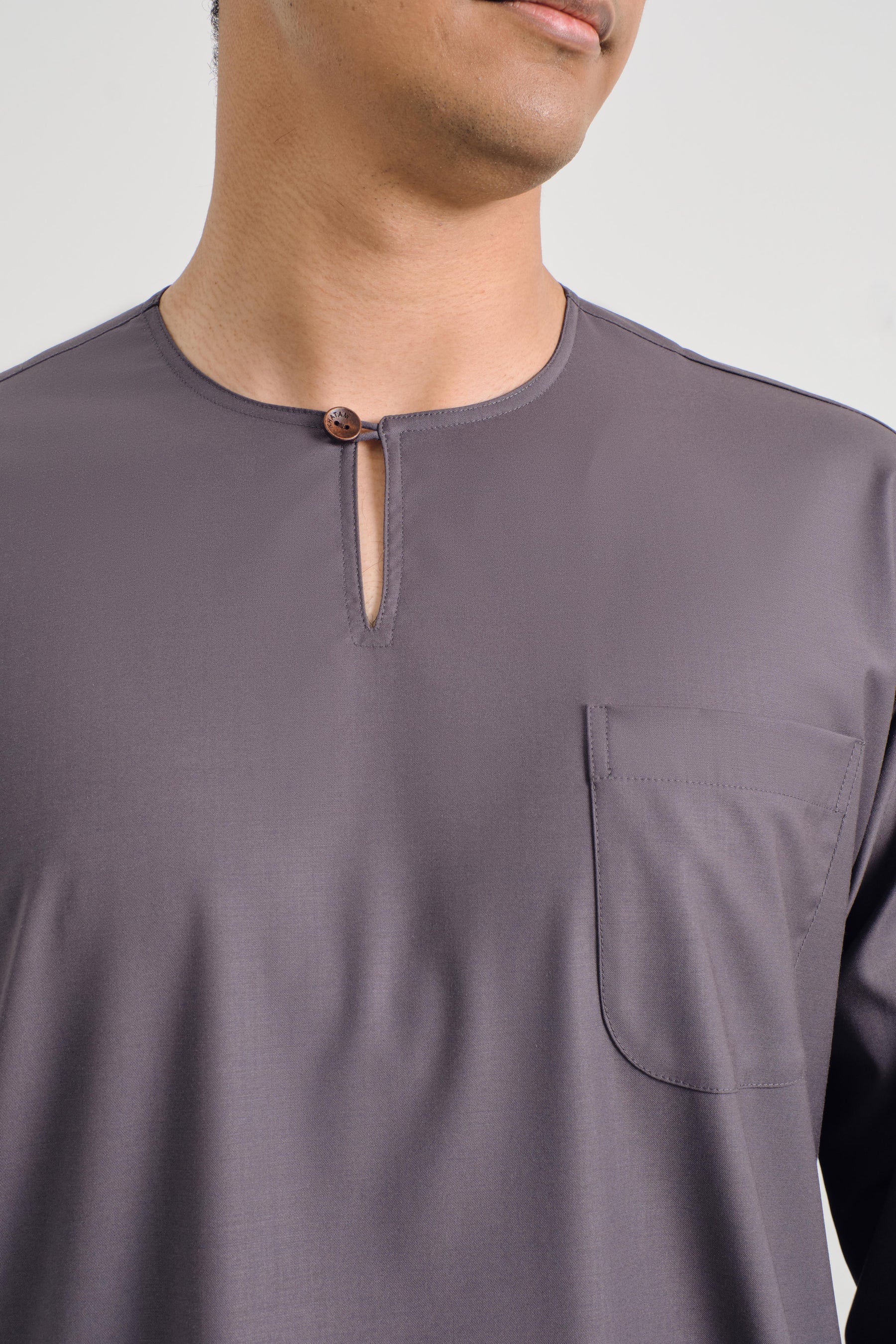 Patawali Classic Fit Baju Melayu Teluk Belanga - Lead Grey