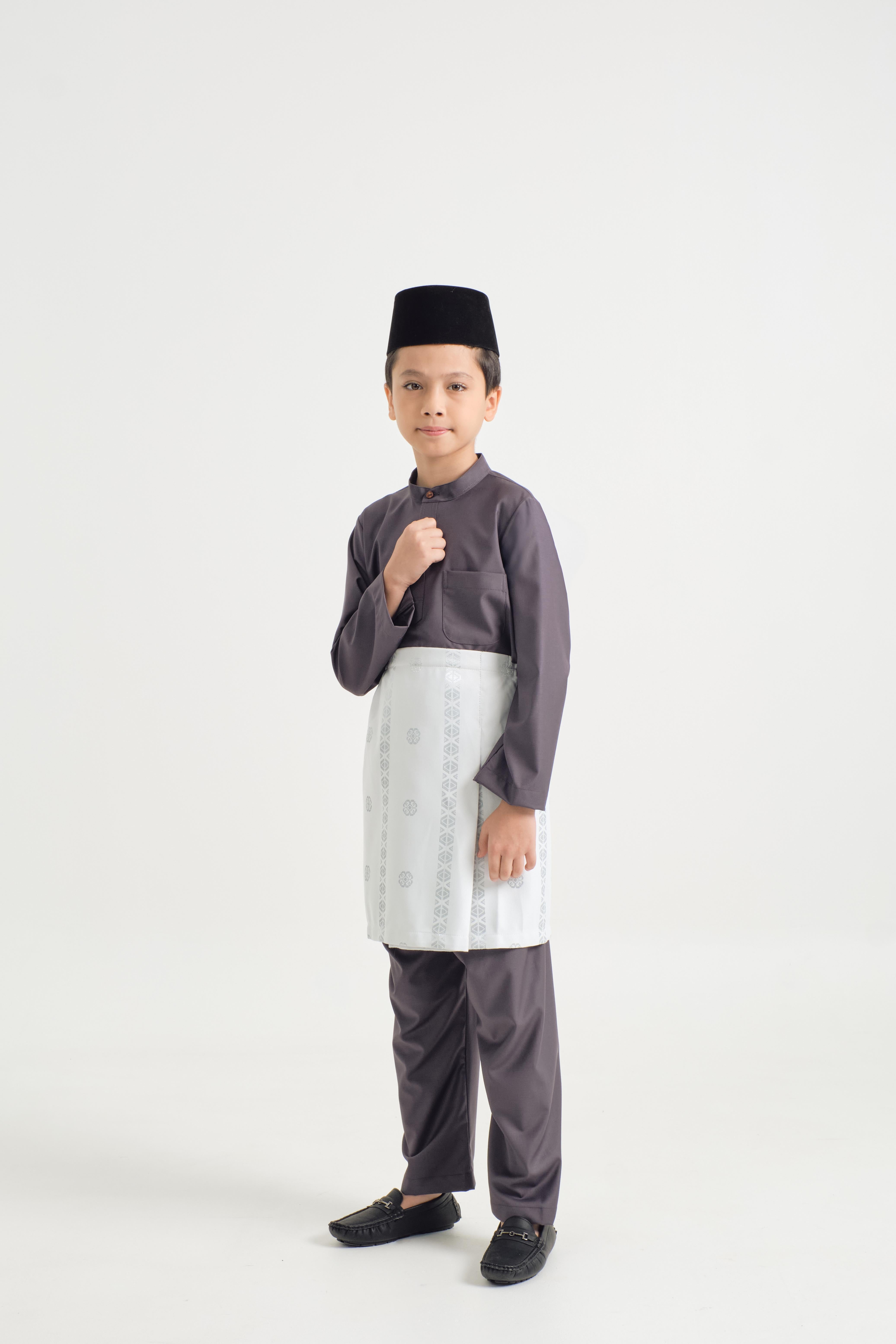 Patawali Boys Baju Melayu Cekak Musang - Lead Grey