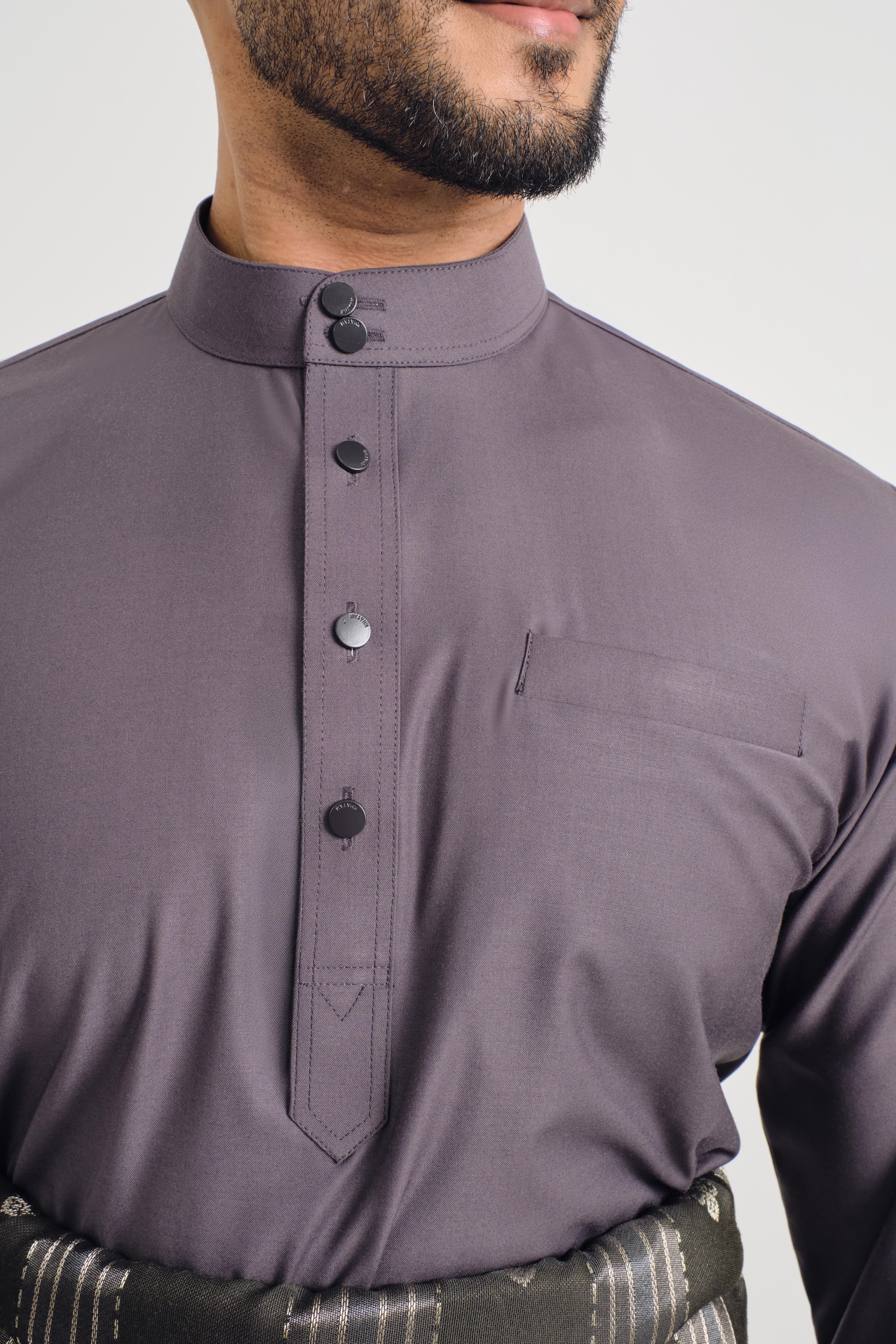 Patawali Baju Melayu Cekak Musang - Lead Grey