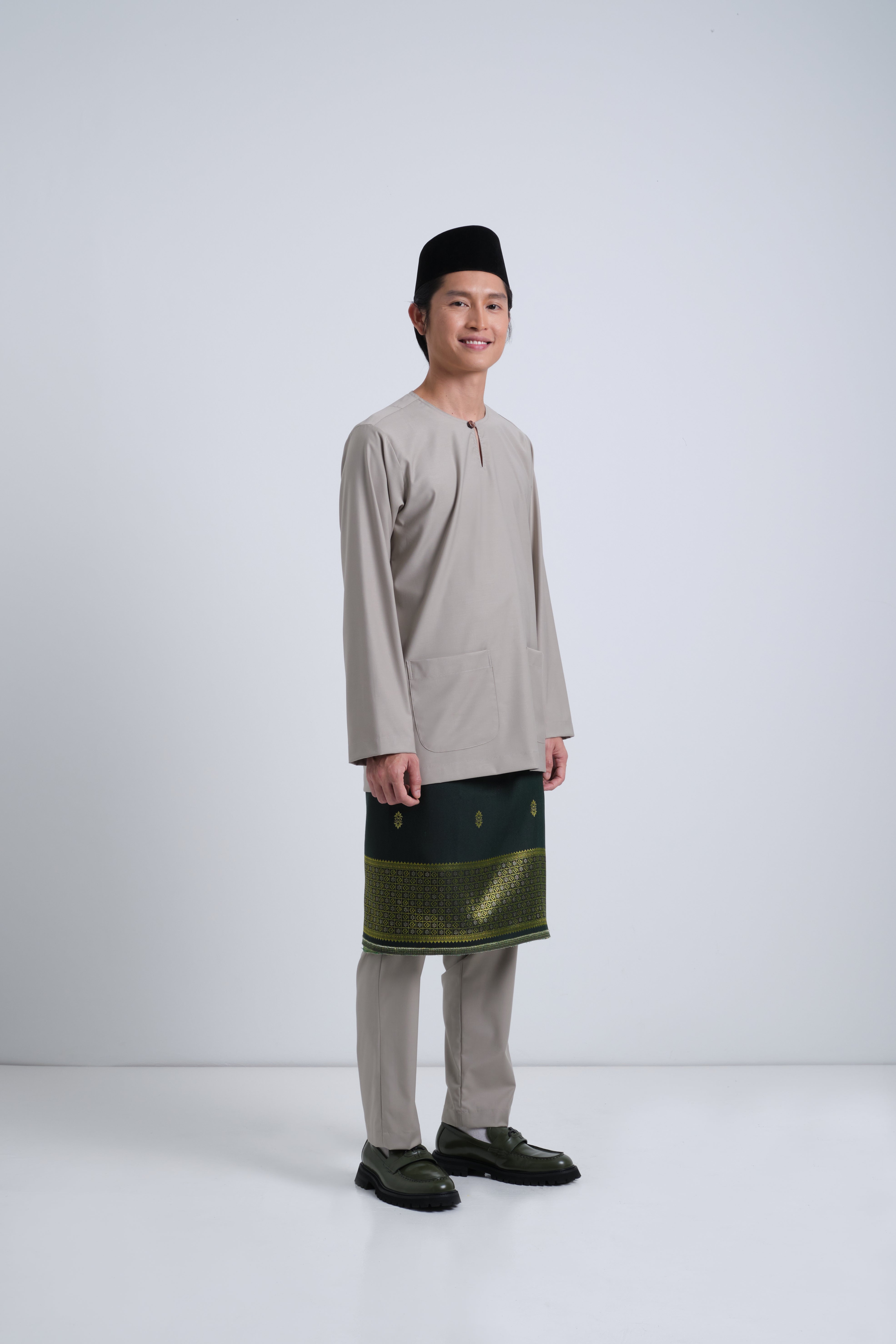 Patawali Modern Fit Baju Melayu Teluk Belanga - Light Olive
