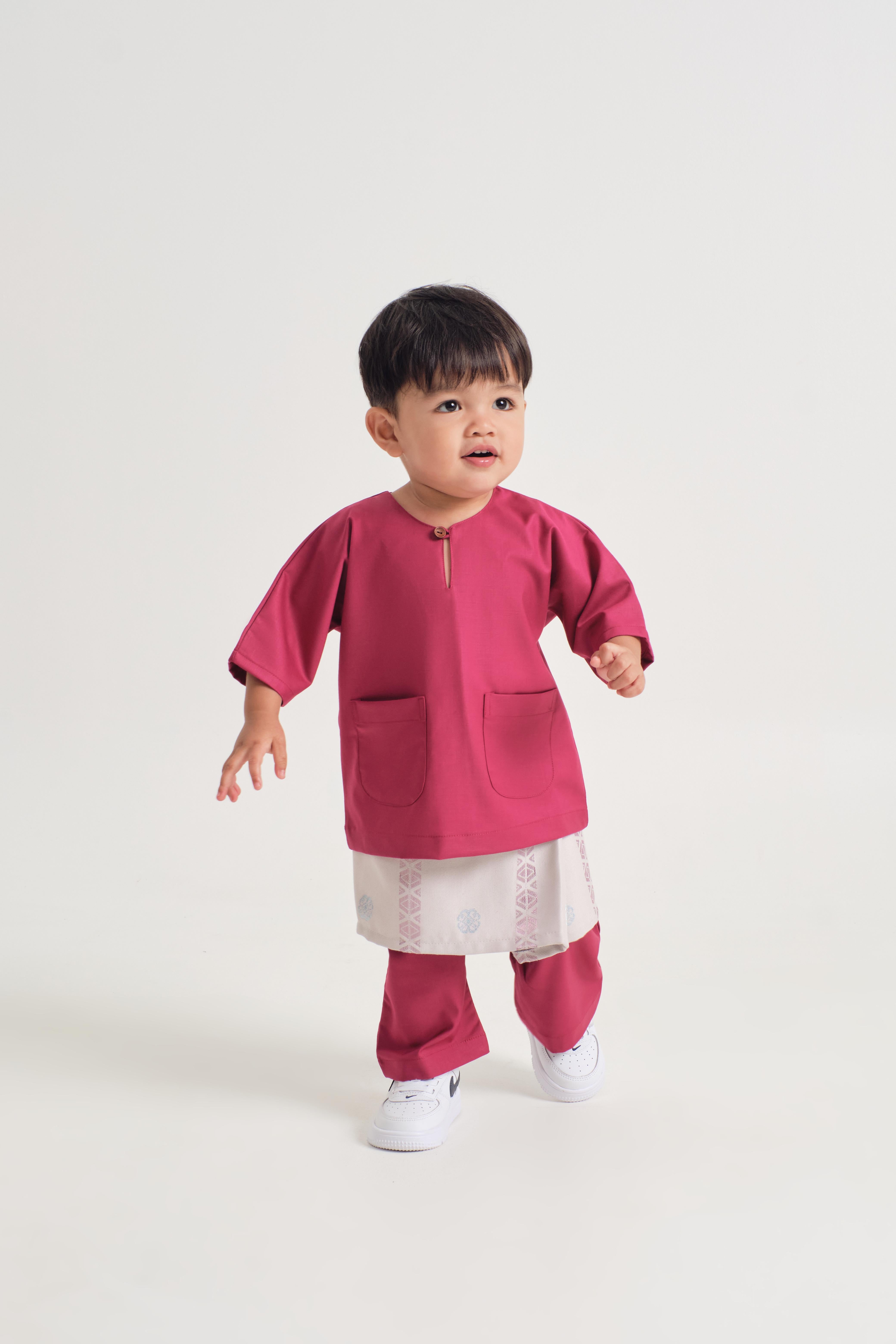 Patawali Baby Boys Baju Melayu Teluk Belanga - Magenta Pink