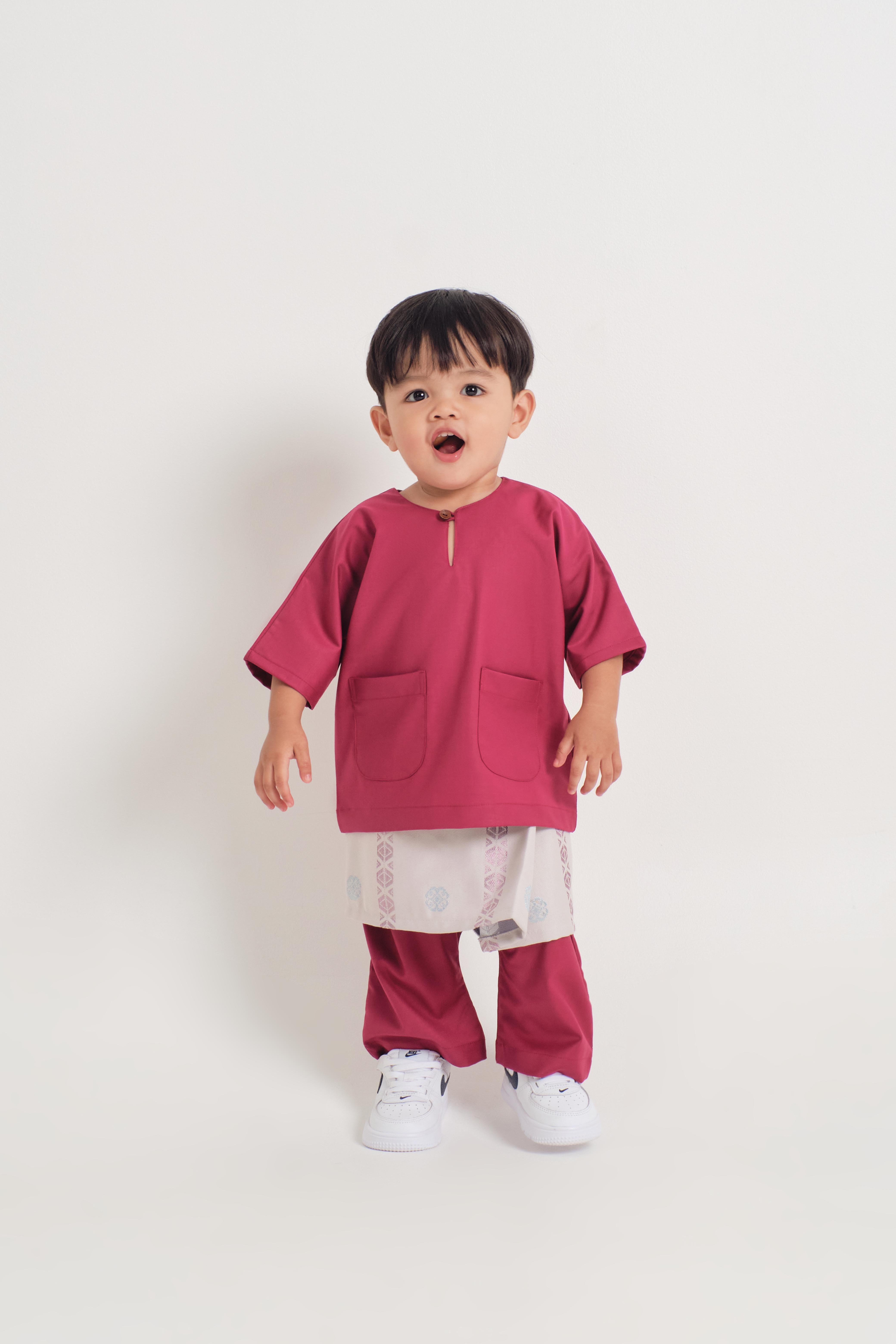 Patawali Baby Boys Baju Melayu Teluk Belanga - Magenta Pink