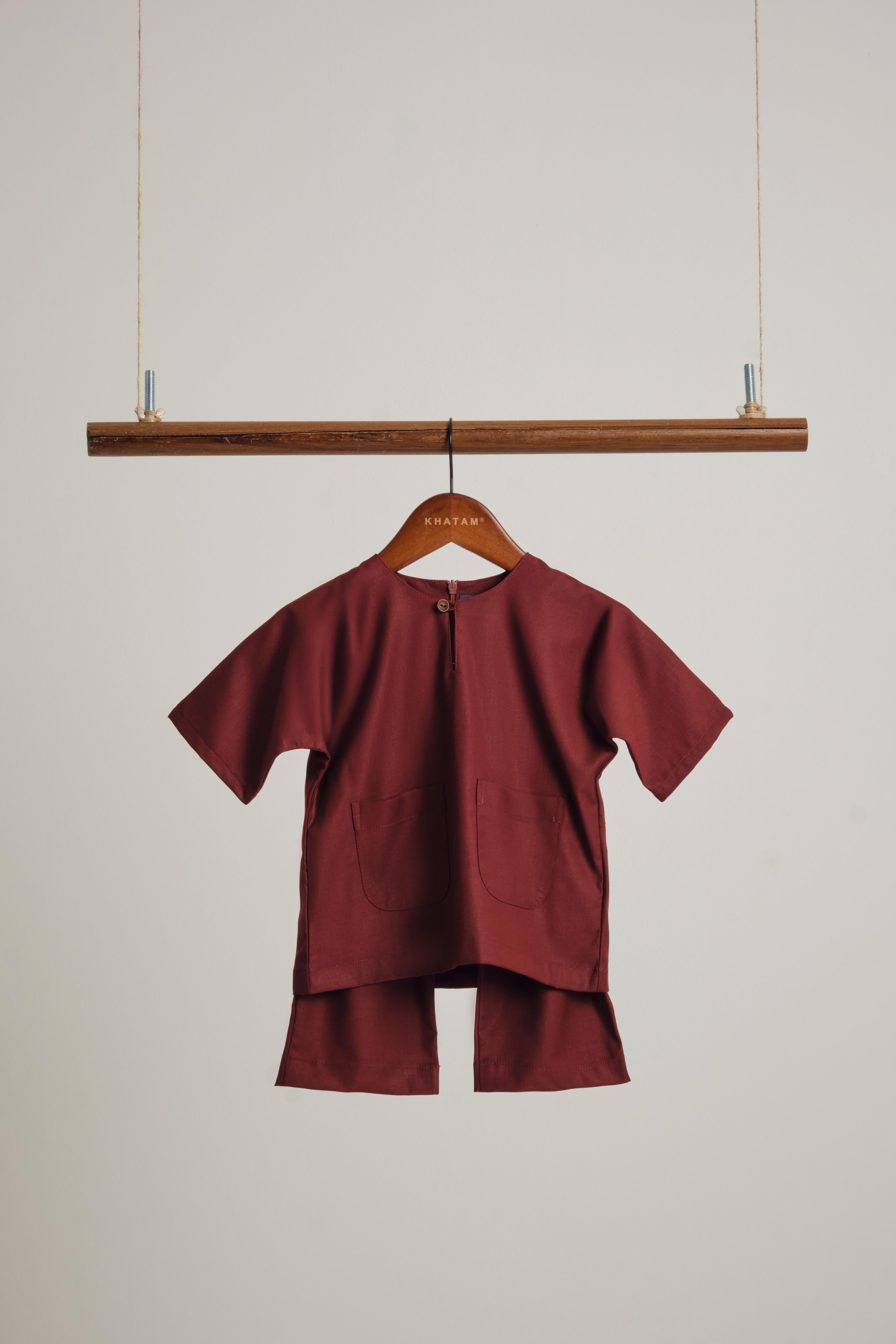 Patawali Baby Boys Baju Melayu Teluk Belanga - Mahogany Red