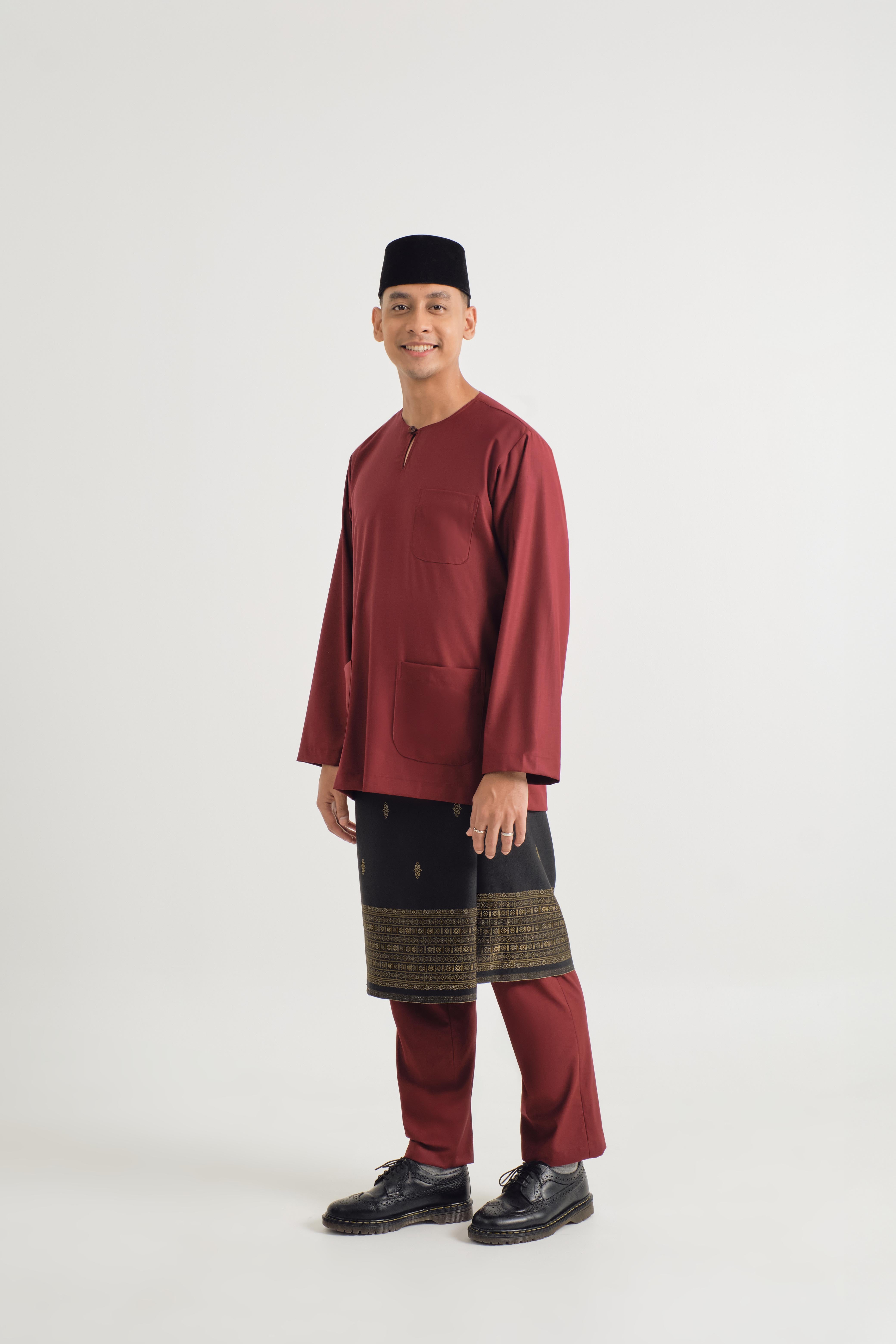 Patawali Classic Fit Baju Melayu Teluk Belanga - Mahogany Red