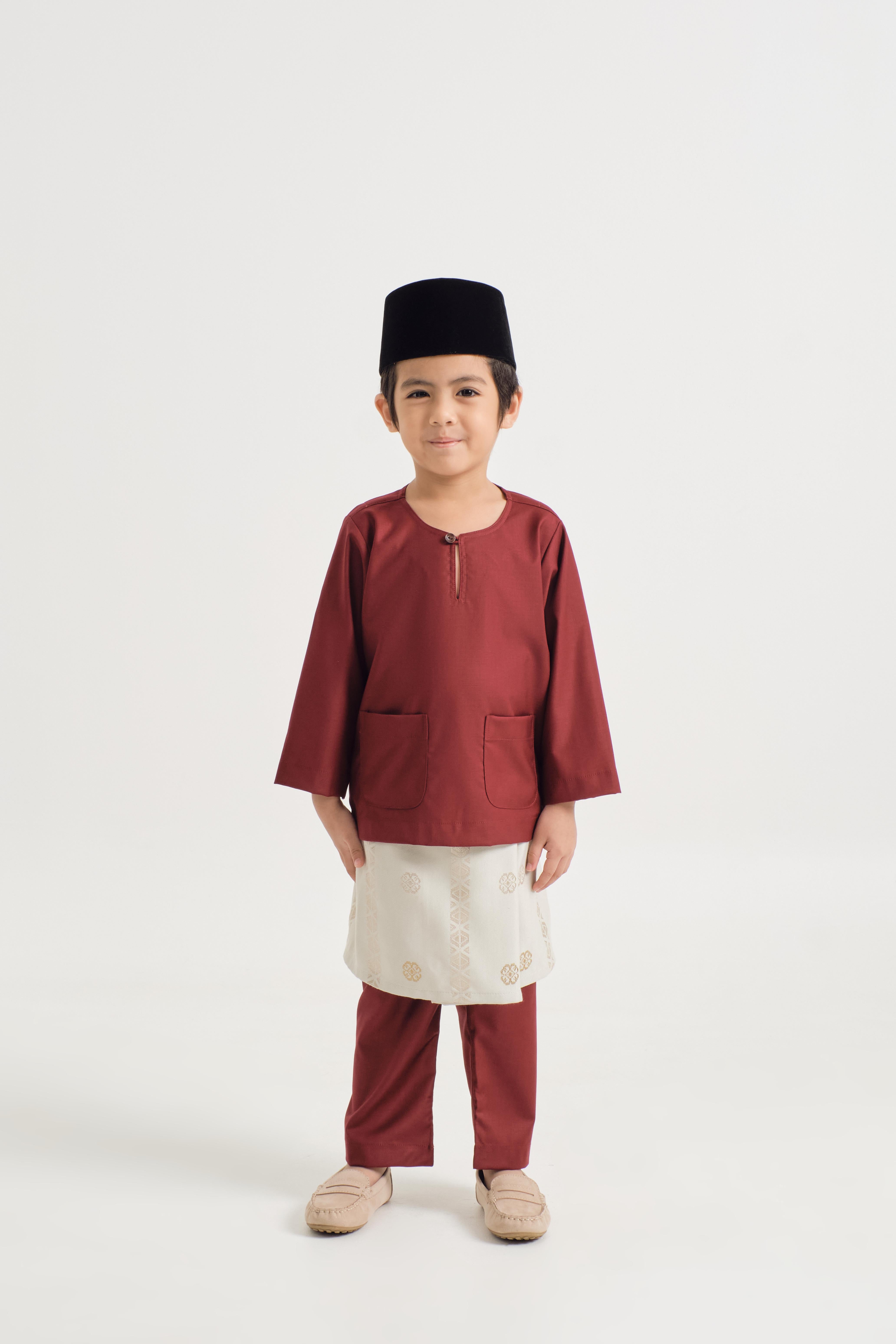 Patawali Boys Baju Melayu Teluk Belanga - Mahogany Red