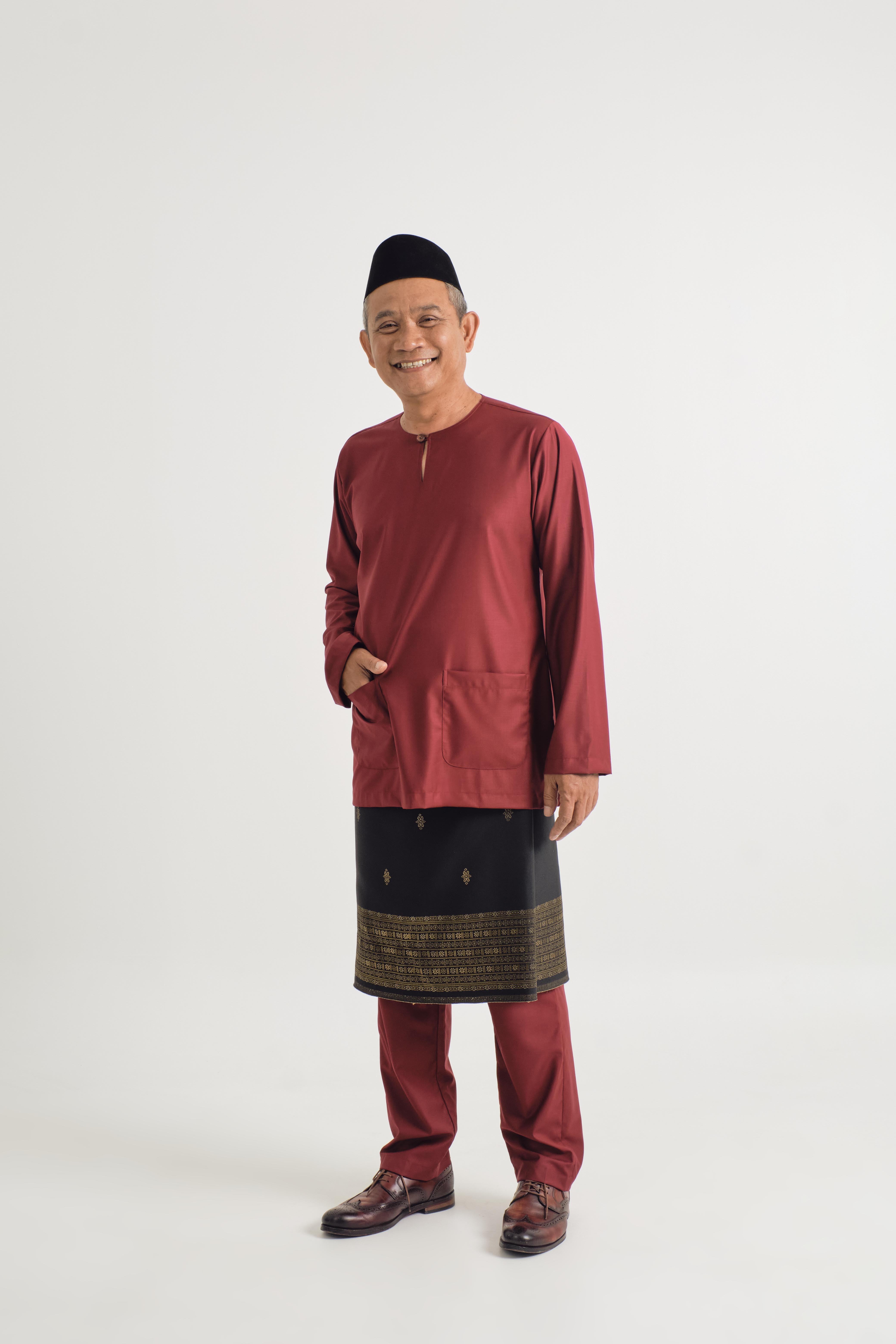 Patawali Modern Fit Baju Melayu Teluk Belanga - Mahogany Red