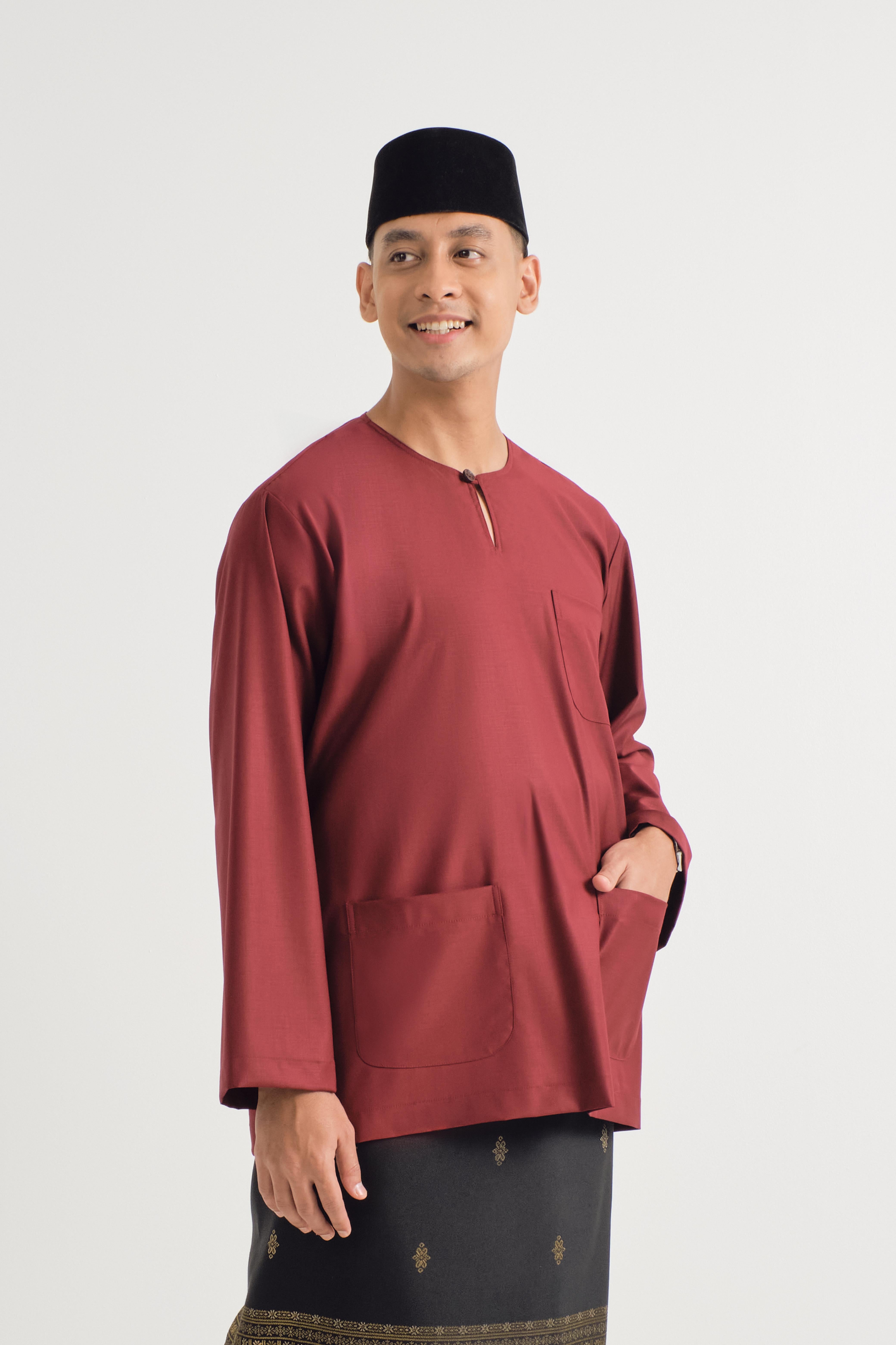 Patawali Classic Fit Baju Melayu Teluk Belanga - Mahogany Red