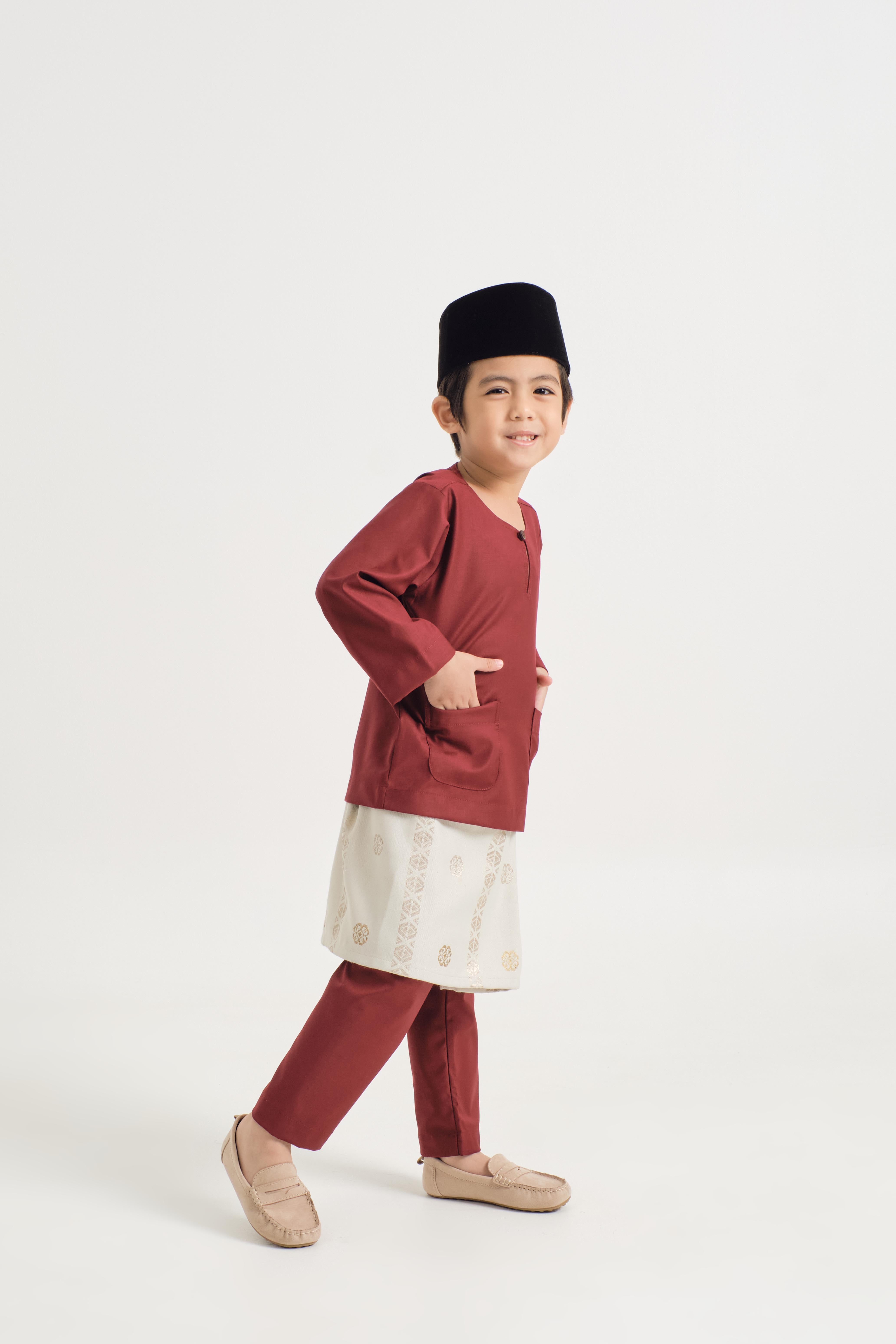 Patawali Boys Baju Melayu Teluk Belanga - Mahogany Red