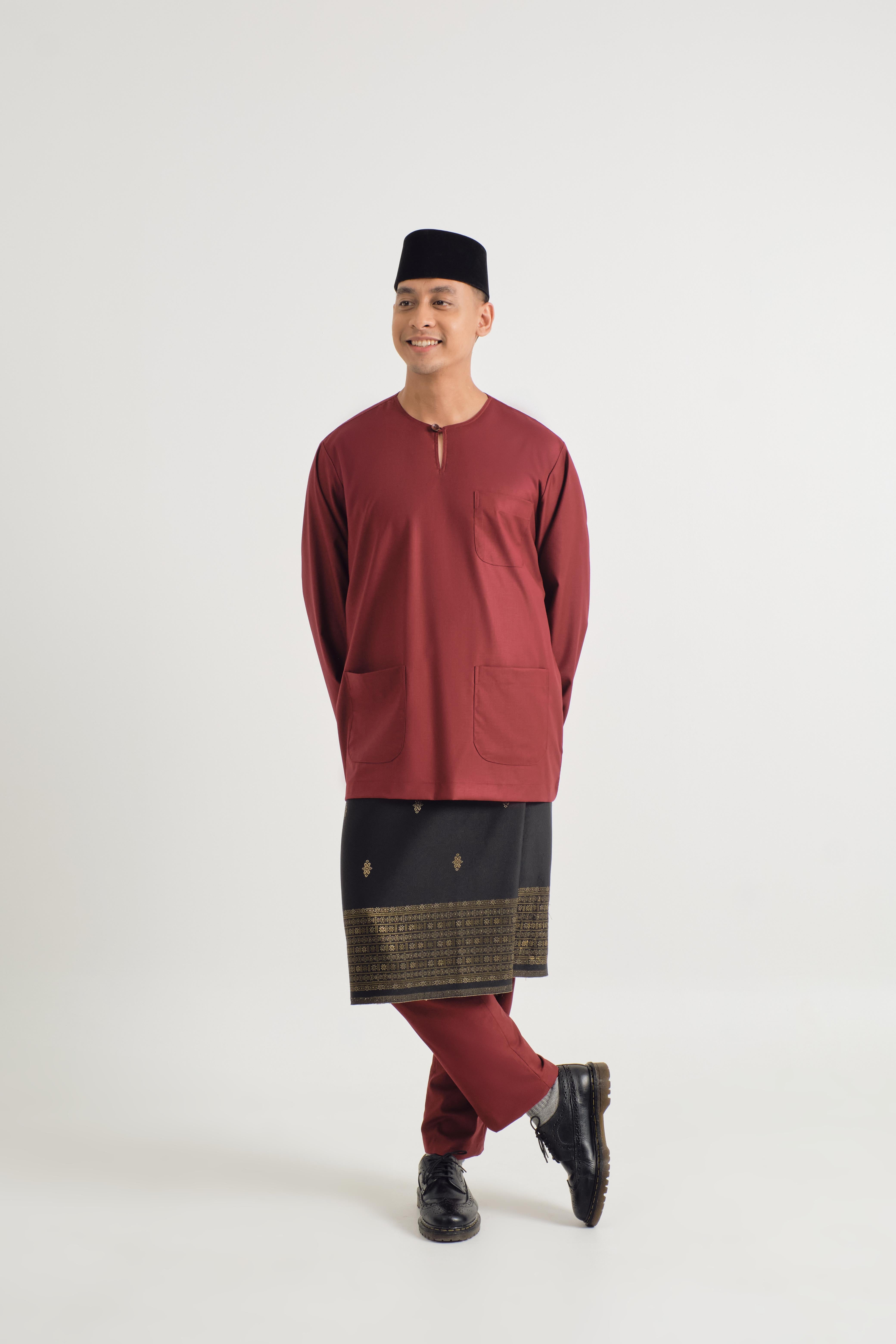 Patawali Classic Fit Baju Melayu Teluk Belanga - Mahogany Red