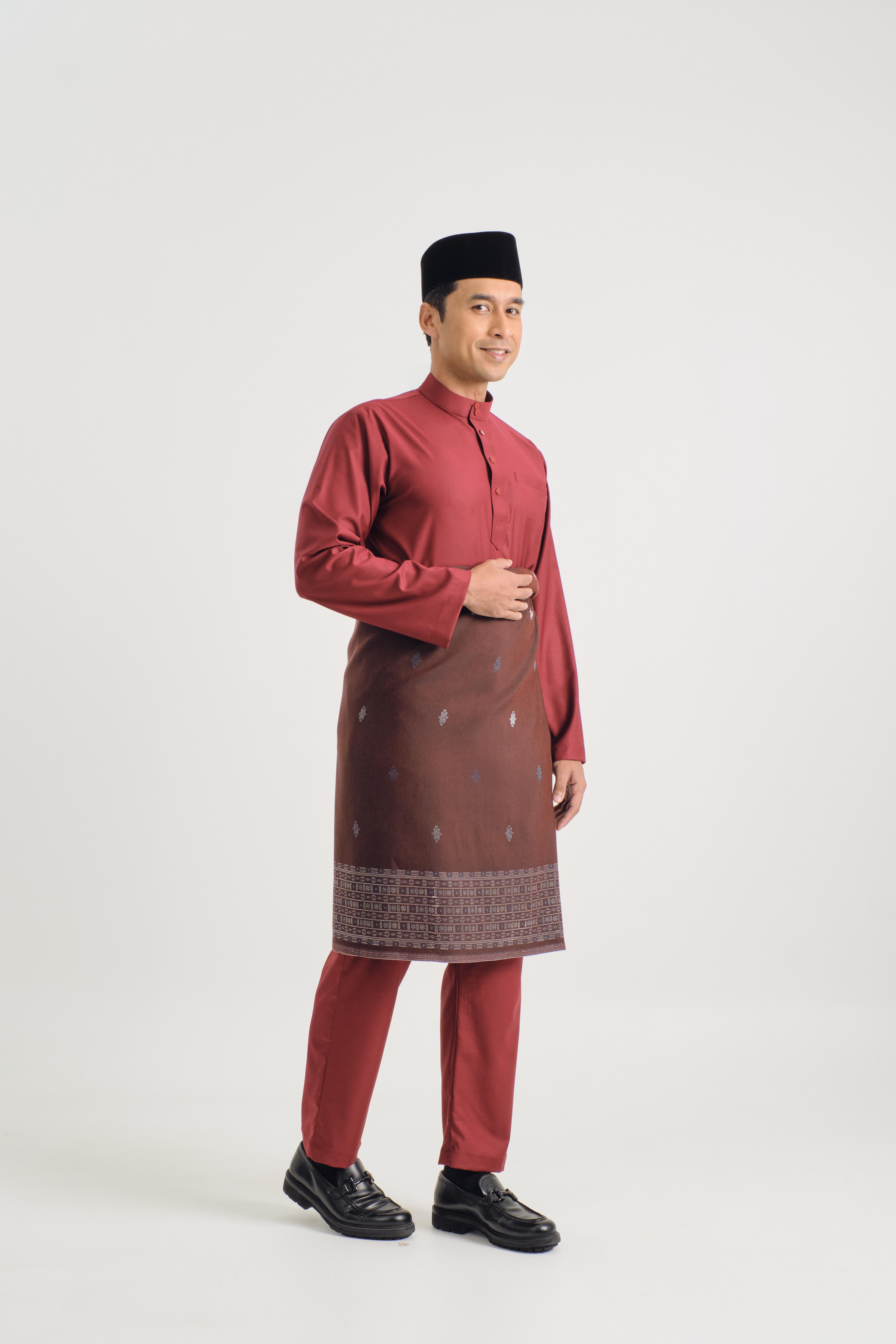 Patawali Baju Melayu Cekak Musang - Mahogany Red