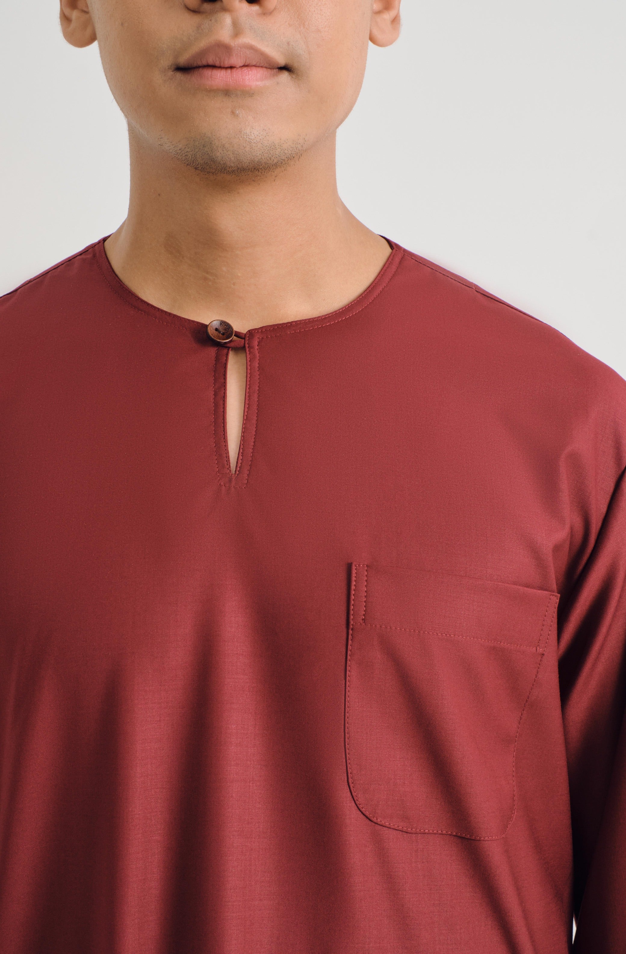 Patawali Classic Fit Baju Melayu Teluk Belanga - Mahogany Red