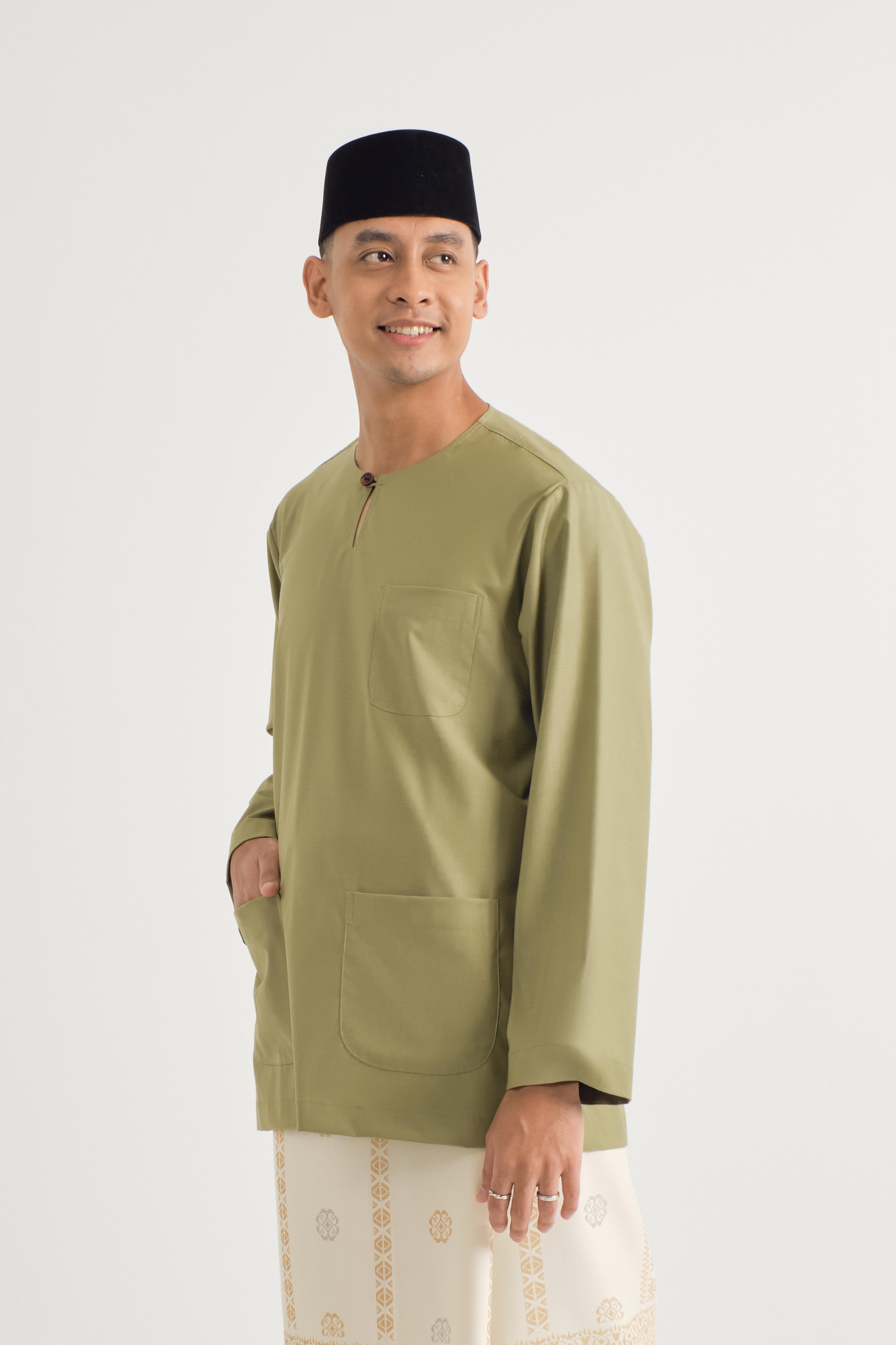 Patawali Classic Fit Baju Melayu Teluk Belanga - Moss Green