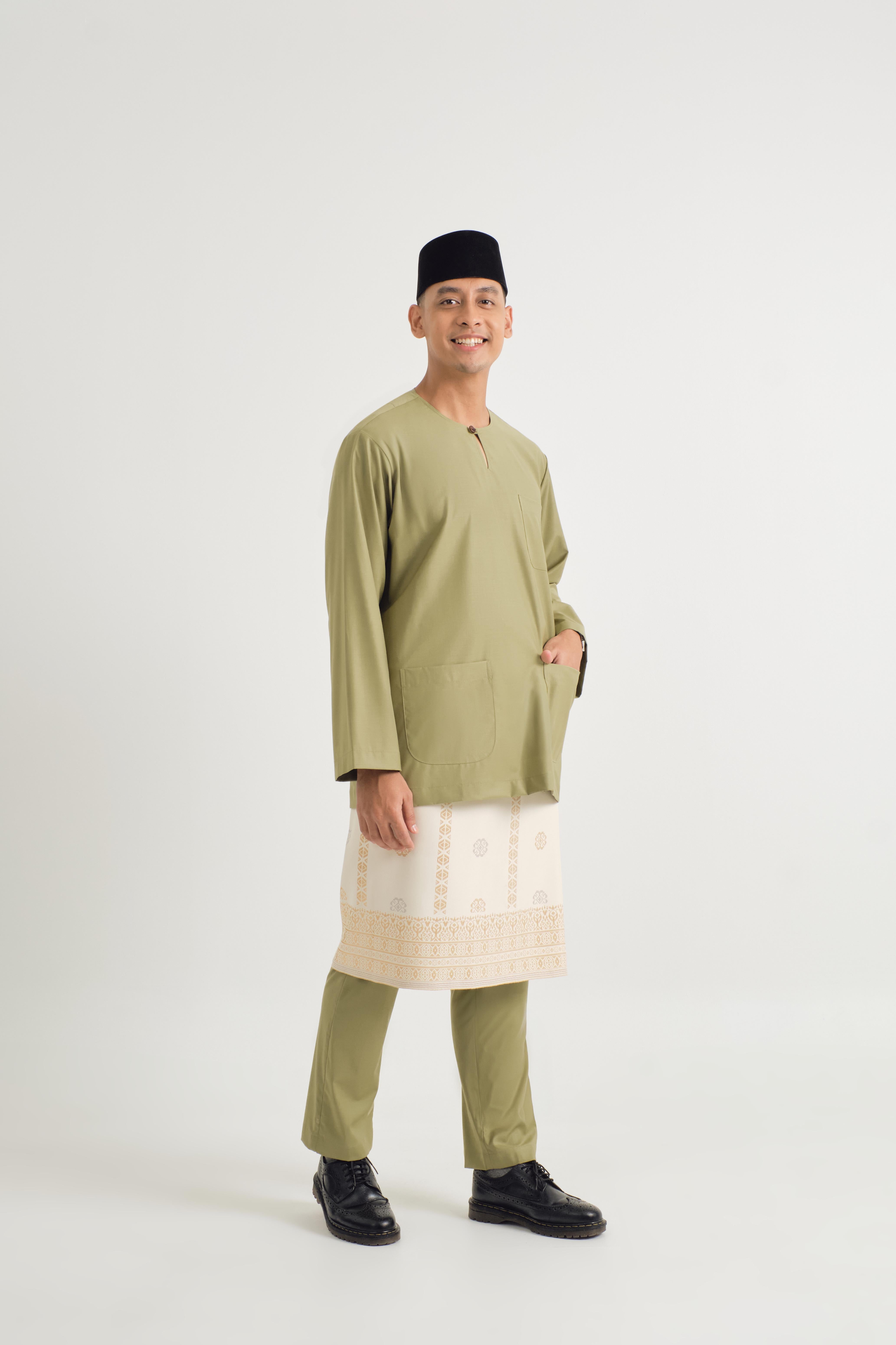 Patawali Classic Fit Baju Melayu Teluk Belanga - Moss Green