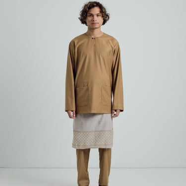 Patawali Modern Fit Baju Melayu Teluk Belanga - Mustard Brown