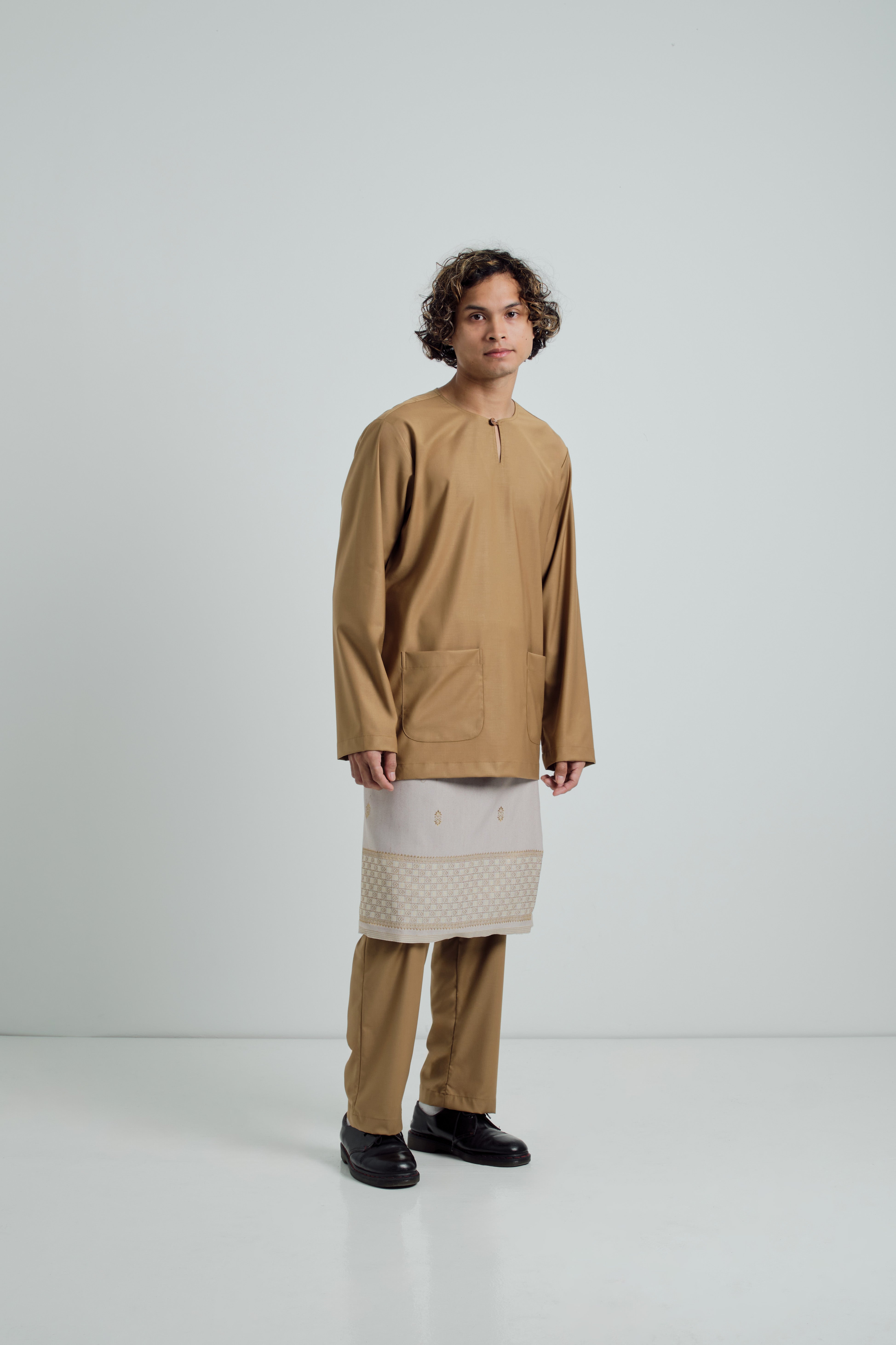 Patawali Modern Fit Baju Melayu Teluk Belanga - Mustard Brown