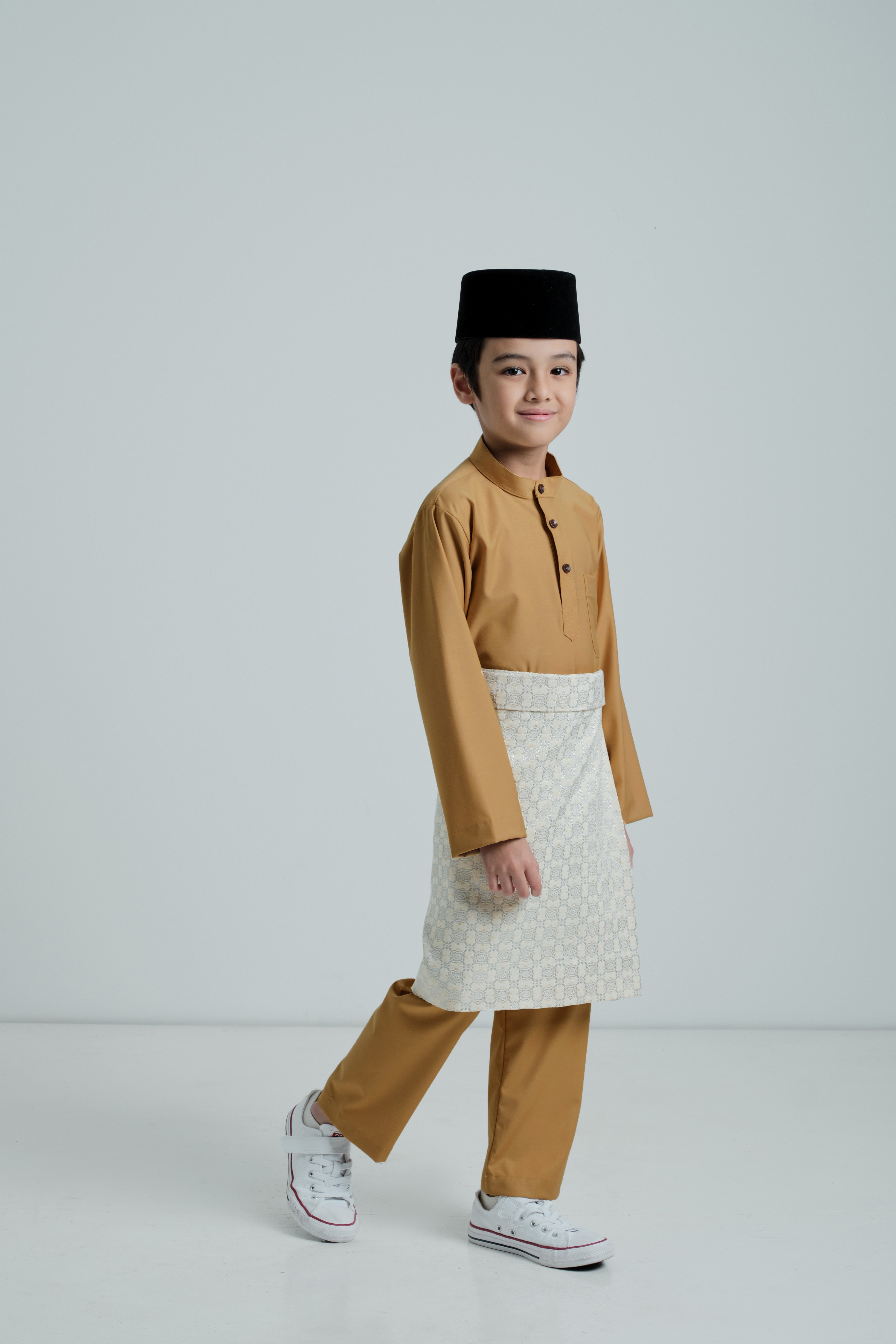 Patawali Boys Baju Melayu Cekak Musang - Mustard Brown