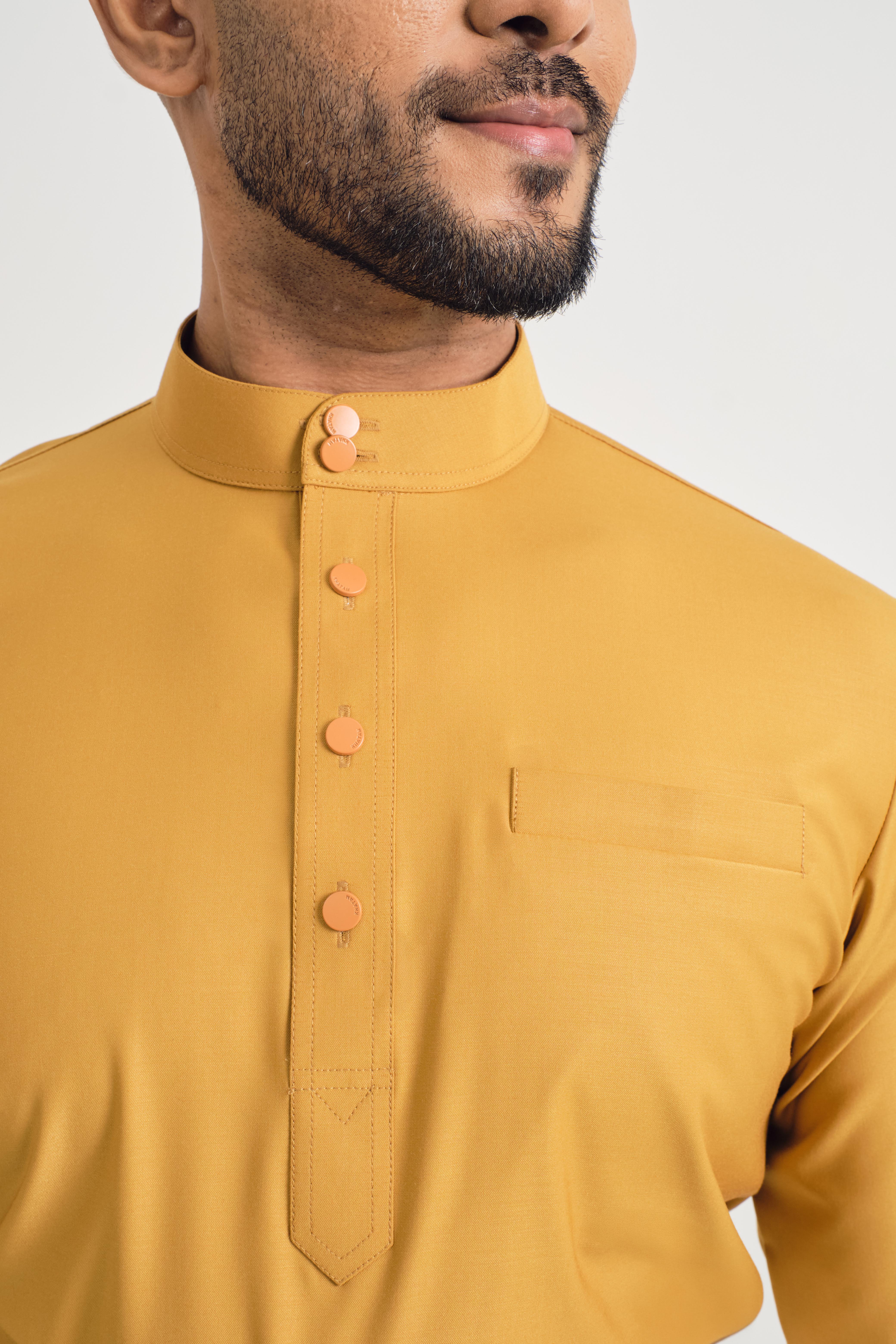 Patawali Baju Melayu Cekak Musang - Mustard Yellow