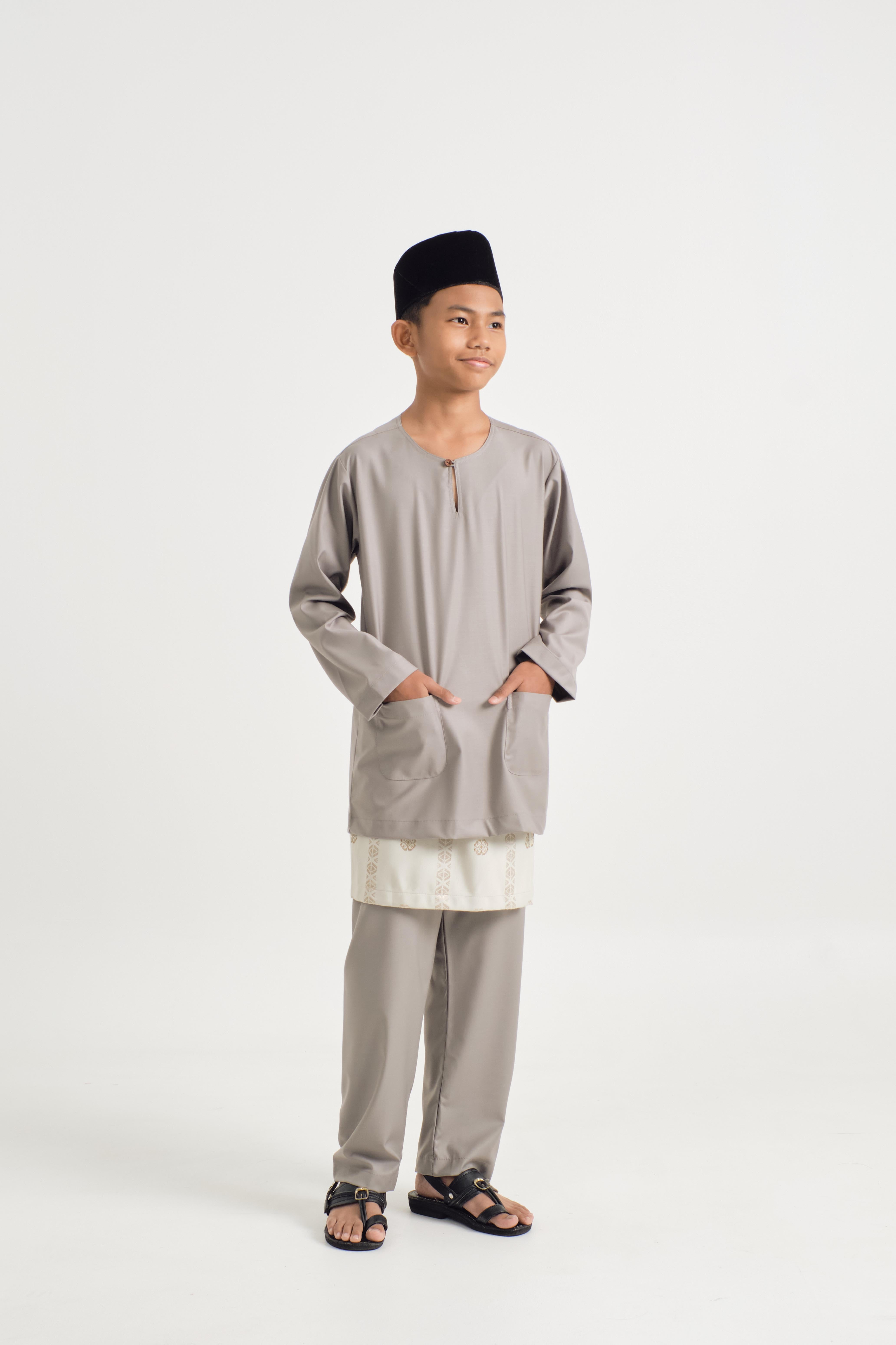 Patawali Boys Baju Melayu Teluk Belanga - Muted Grey