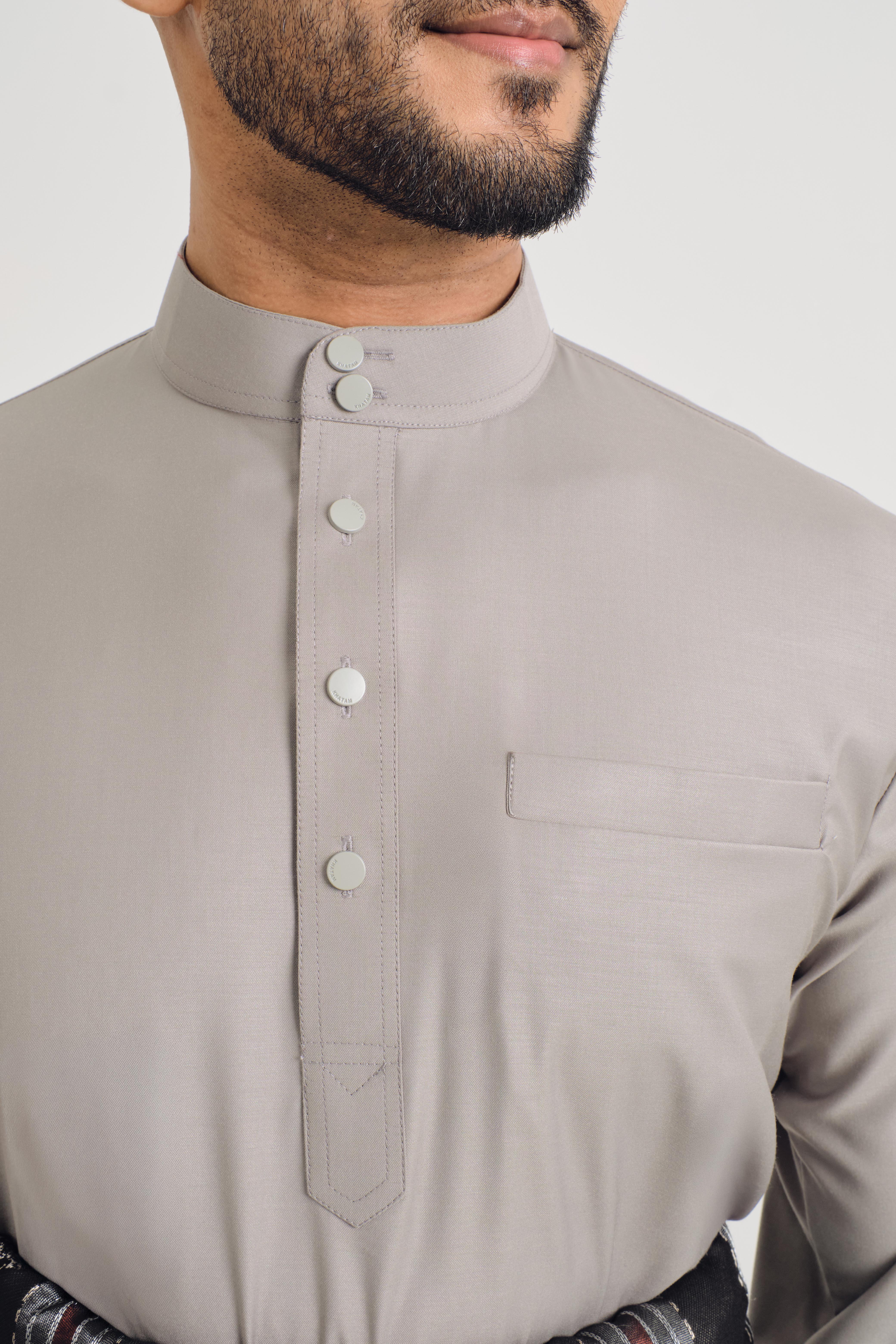 Patawali Baju Melayu Cekak Musang - Muted Grey