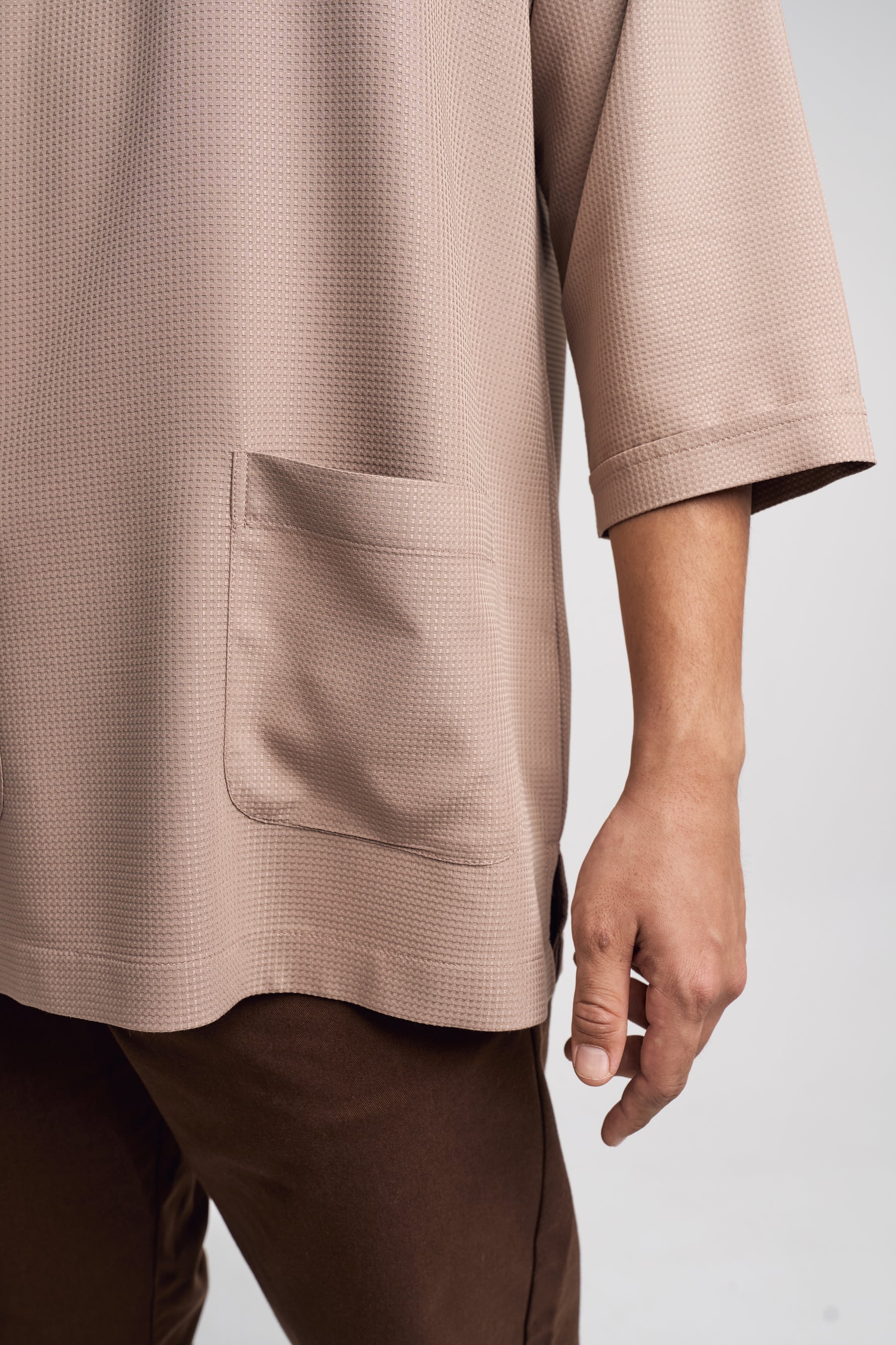 Nadim Modern Fit Top Quarter Sleeves - Pale Brown