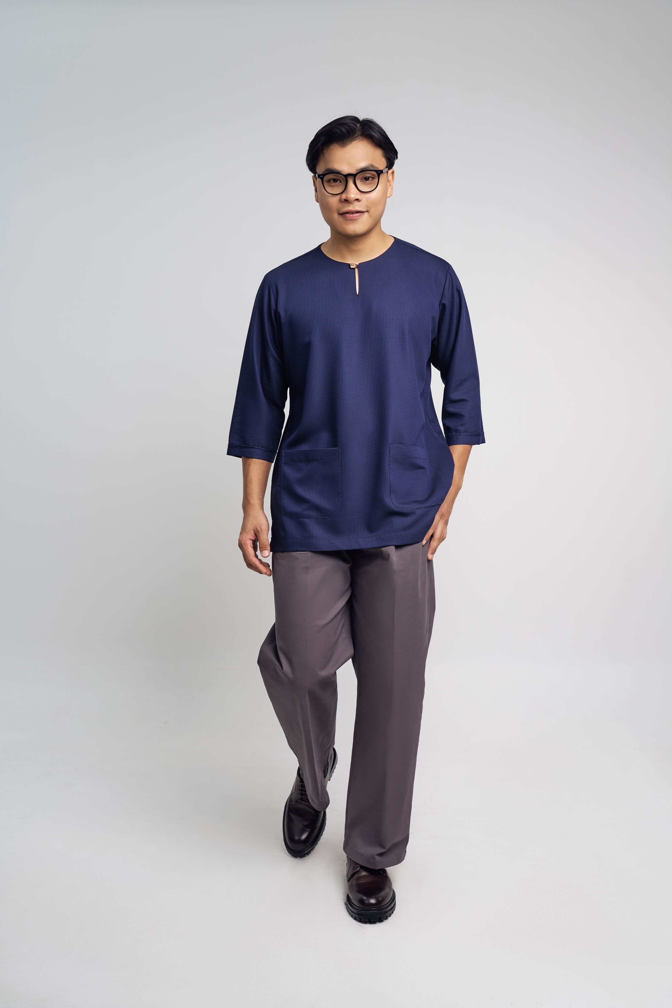 Nadim Modern Fit Top Quarter Sleeves - Dark Blue