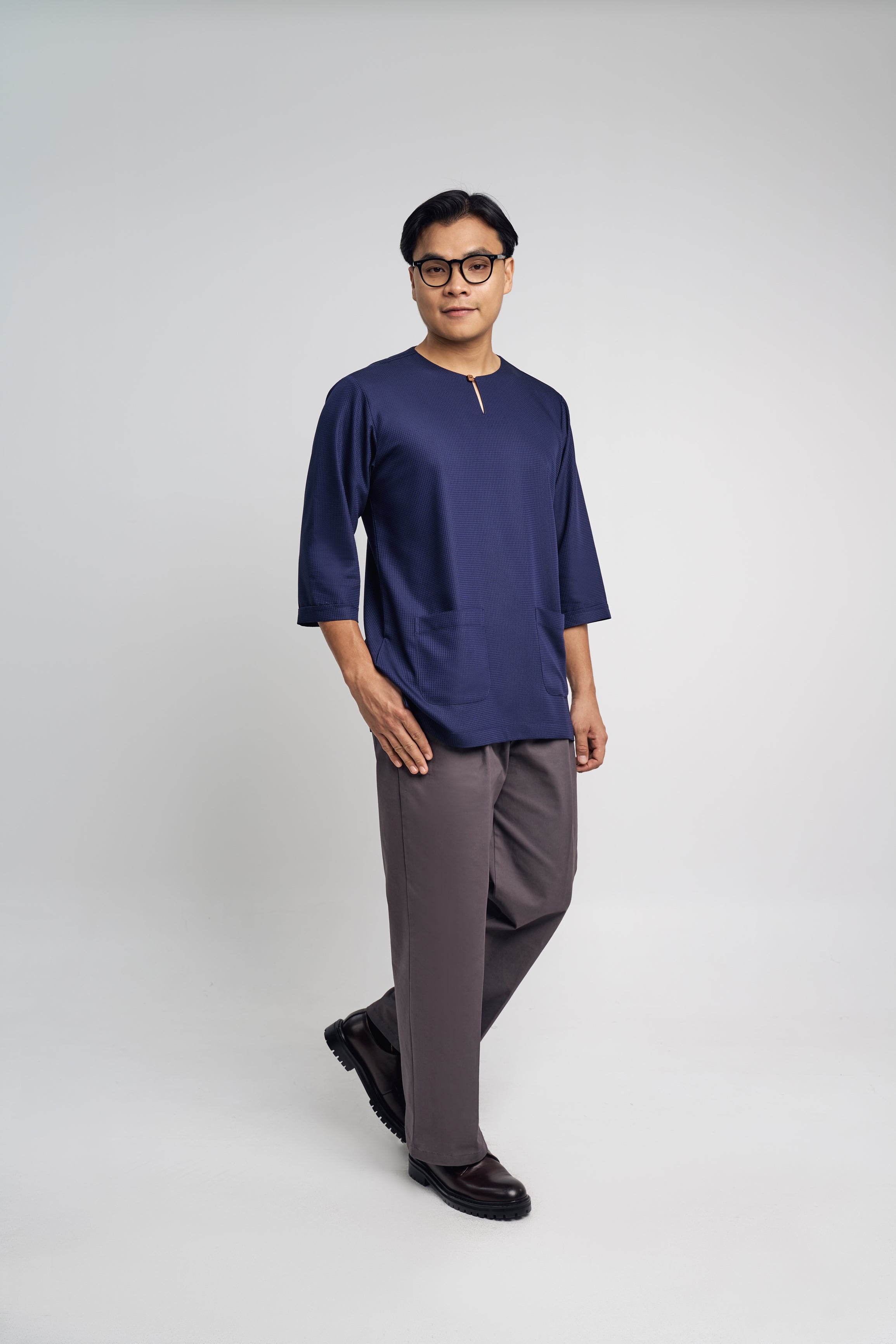 Nadim Modern Fit Top Quarter Sleeves - Dark Blue