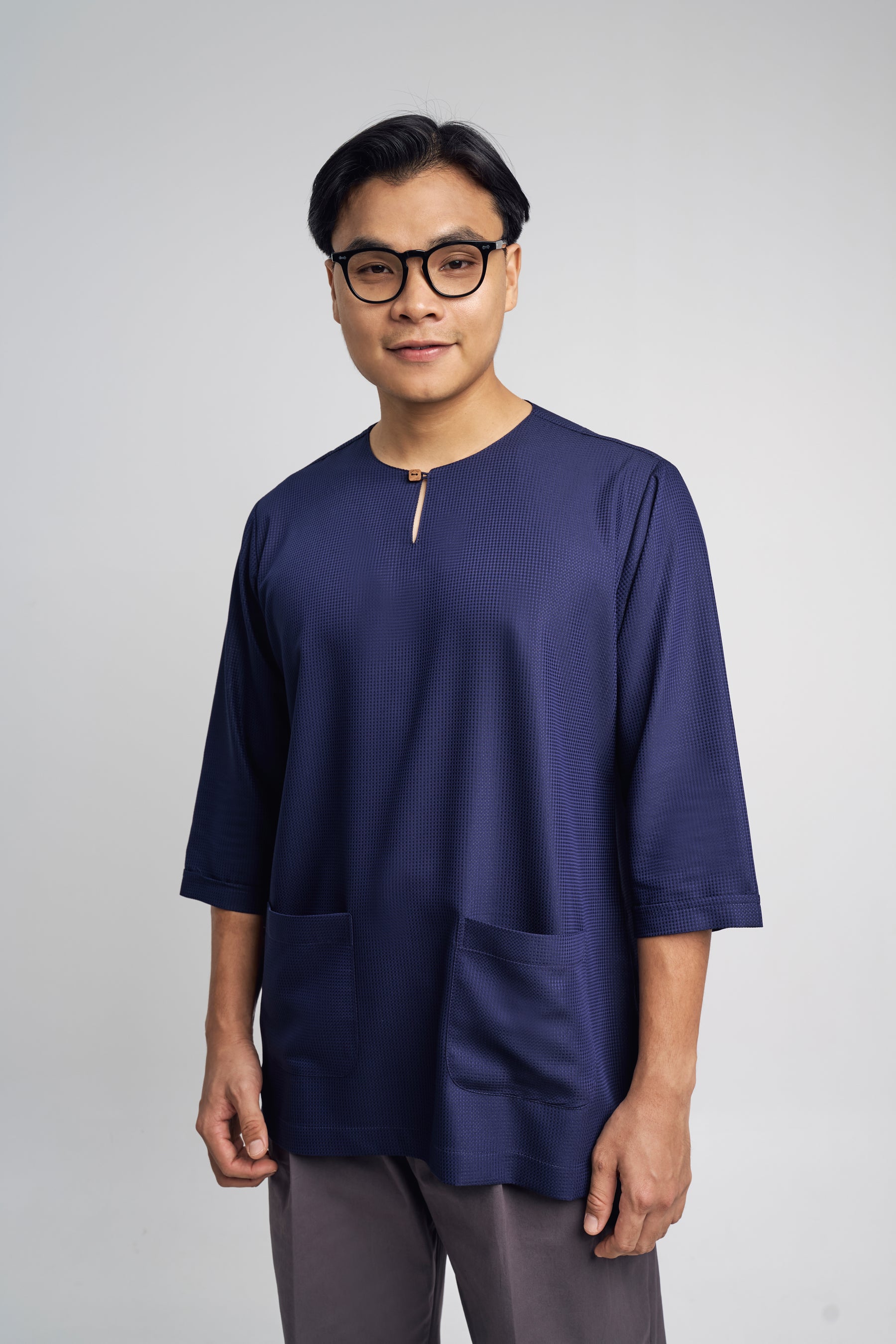 Nadim Modern Fit Top Quarter Sleeves - Dark Blue