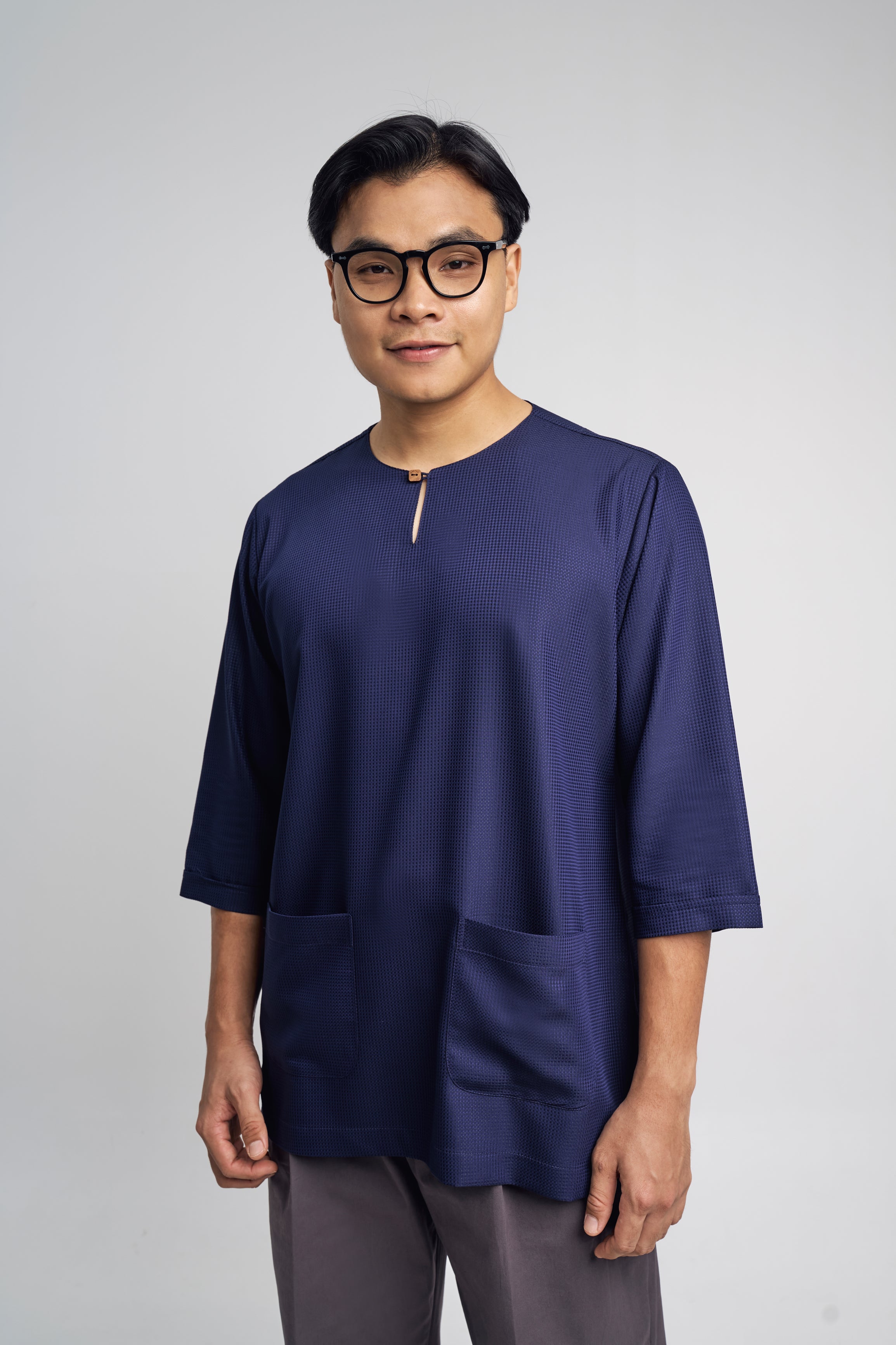 Nadim Modern Fit Top Quarter Sleeves - Dark Blue