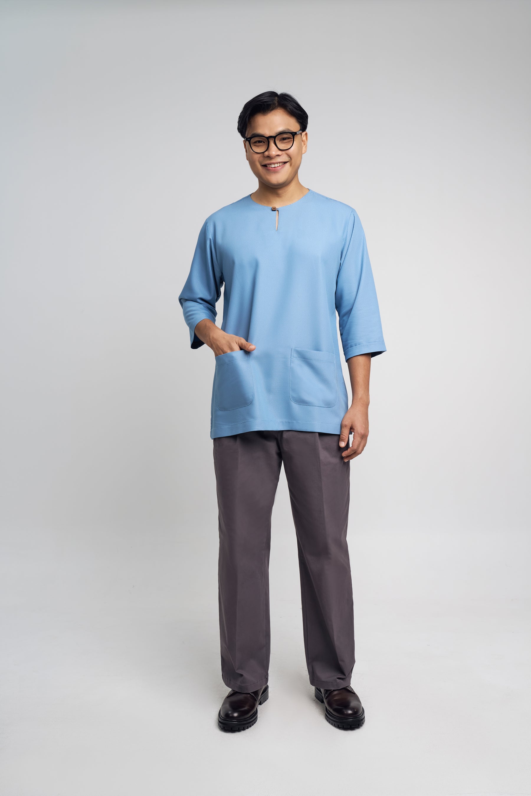 Nadim Modern Fit Top Quarter Sleeves - Dusty Blue