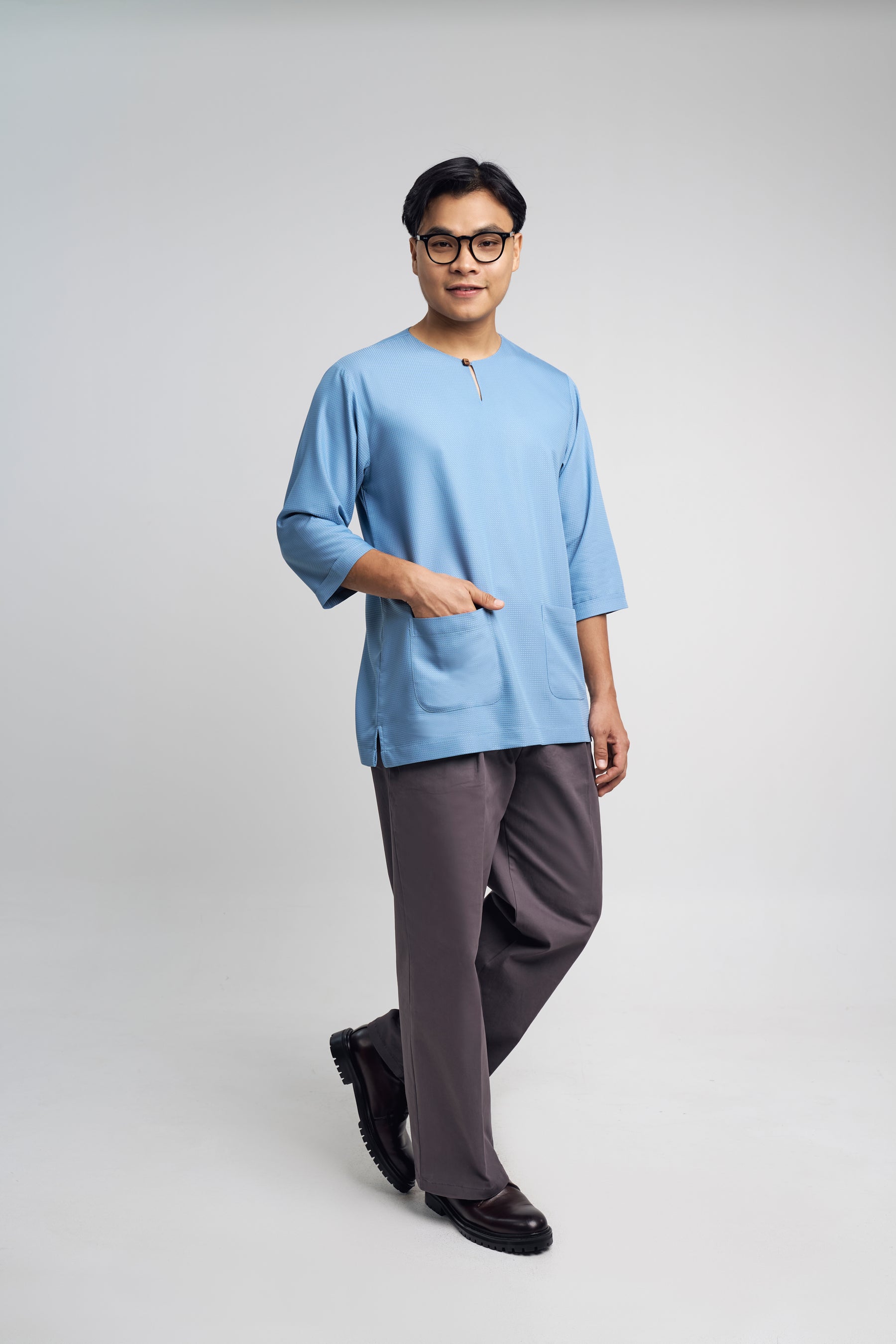 Nadim Modern Fit Top Quarter Sleeves - Dusty Blue