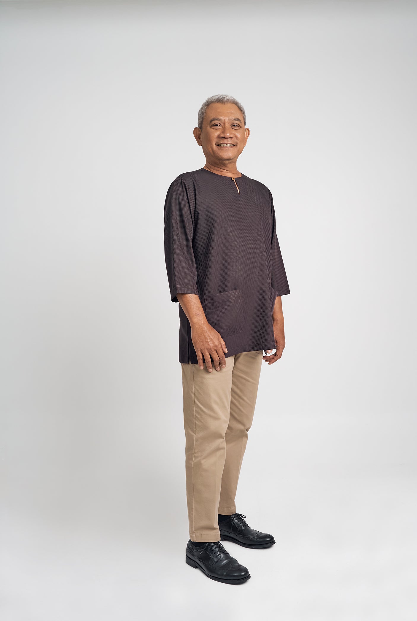 Nadim Modern Fit Top Quarter Sleeves - Dark Brown