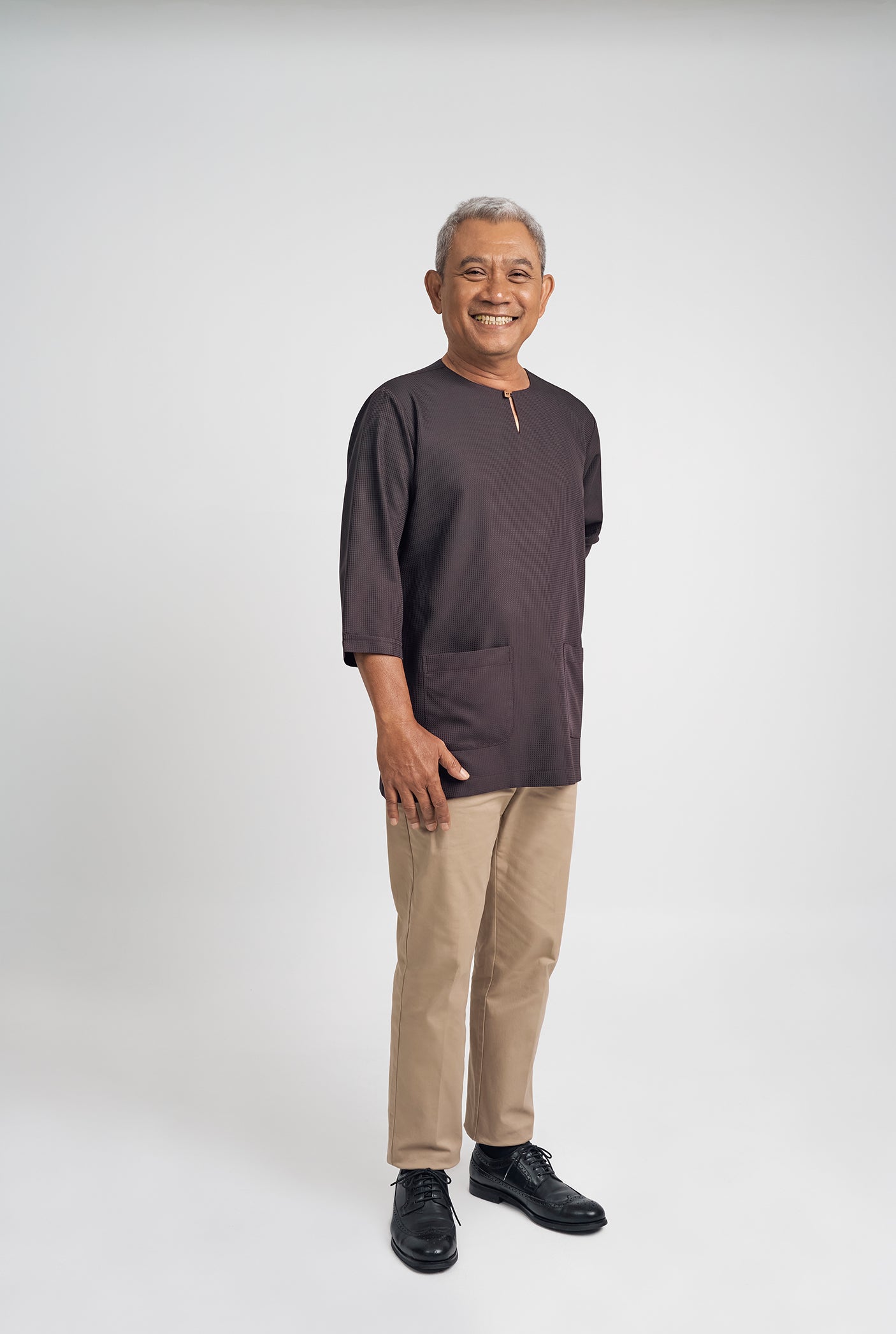 Nadim Modern Fit Top Quarter Sleeves - Dark Brown