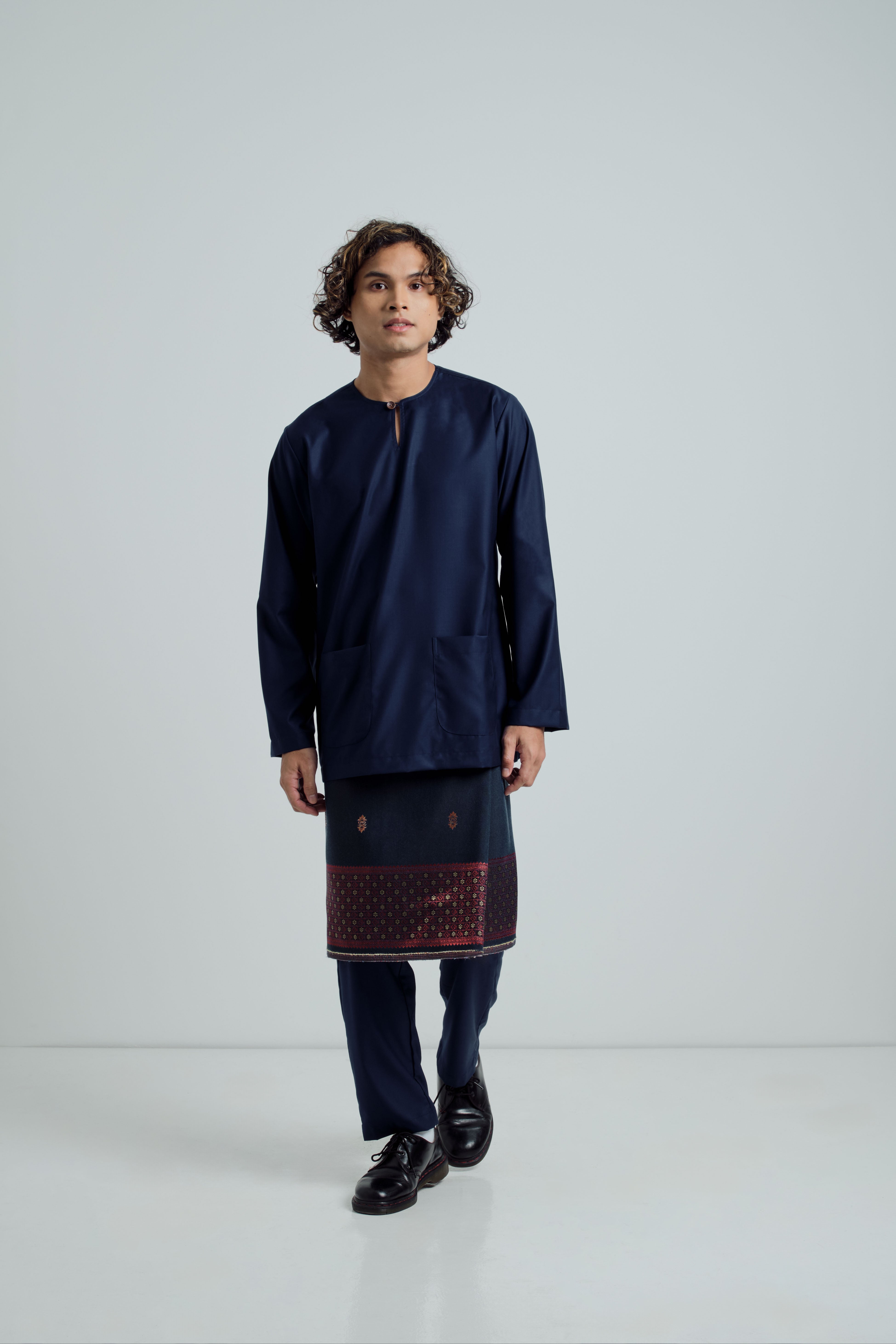 Patawali Modern Fit Baju Melayu Teluk Belanga - Navy Blue