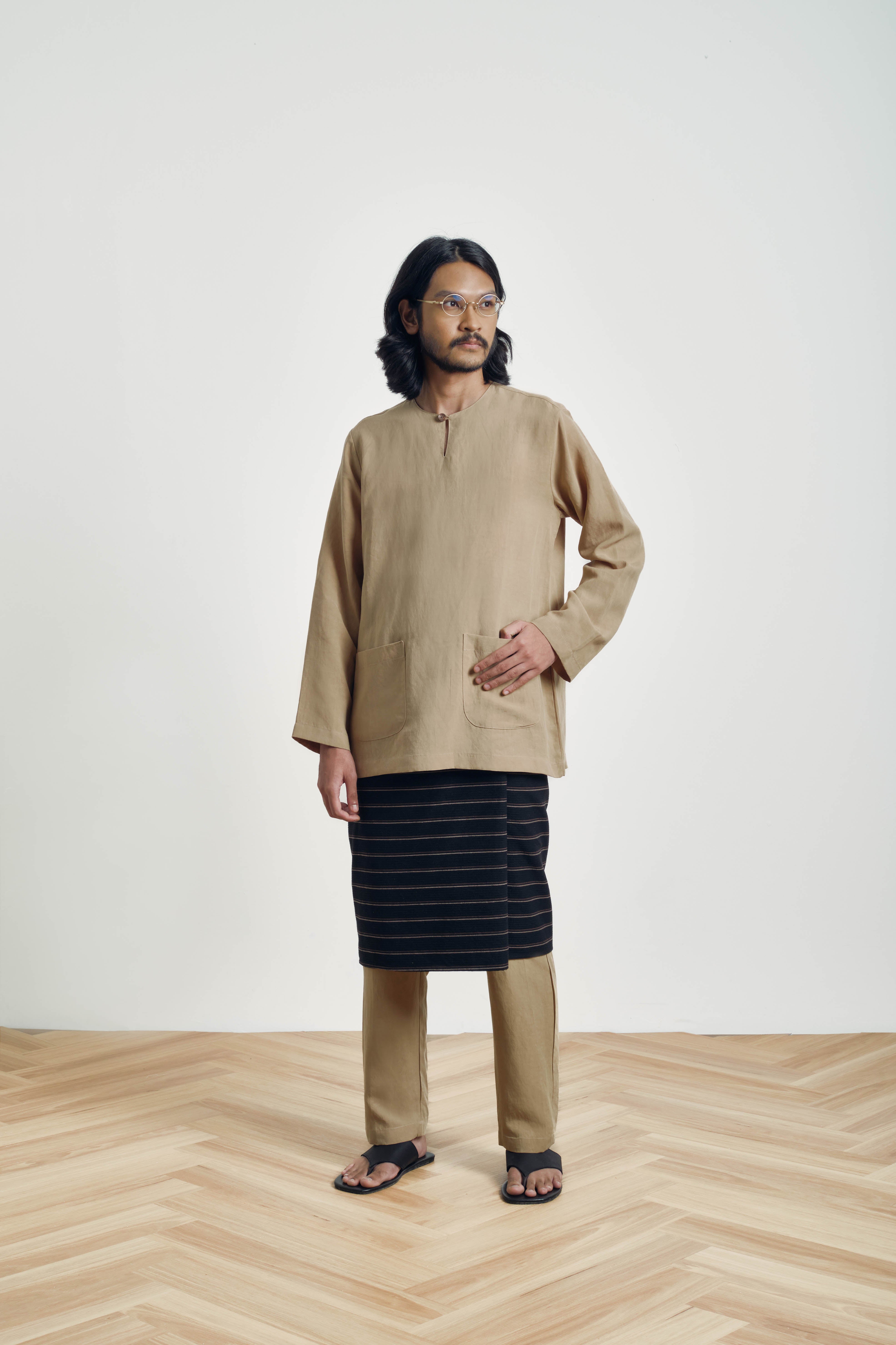 Mansoor Baju Melayu Teluk Belanga - Khaki Brown