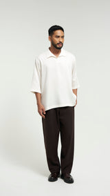 Tasor Loose Fit Open Collar Top - Off White