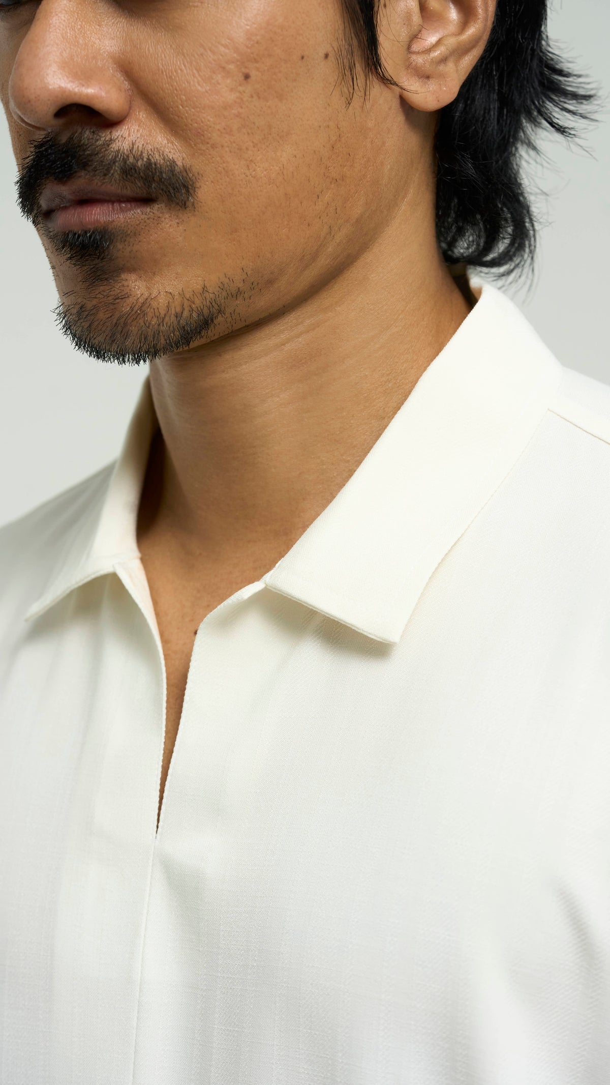 Tasor Modern Fit Collared Quarter Sleeve Top - Off White