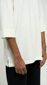 Tasor Modern Fit Collared Quarter Sleeve Top - Off White