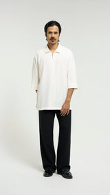 Tasor Modern Fit Collared Quarter Sleeve Top - Off White