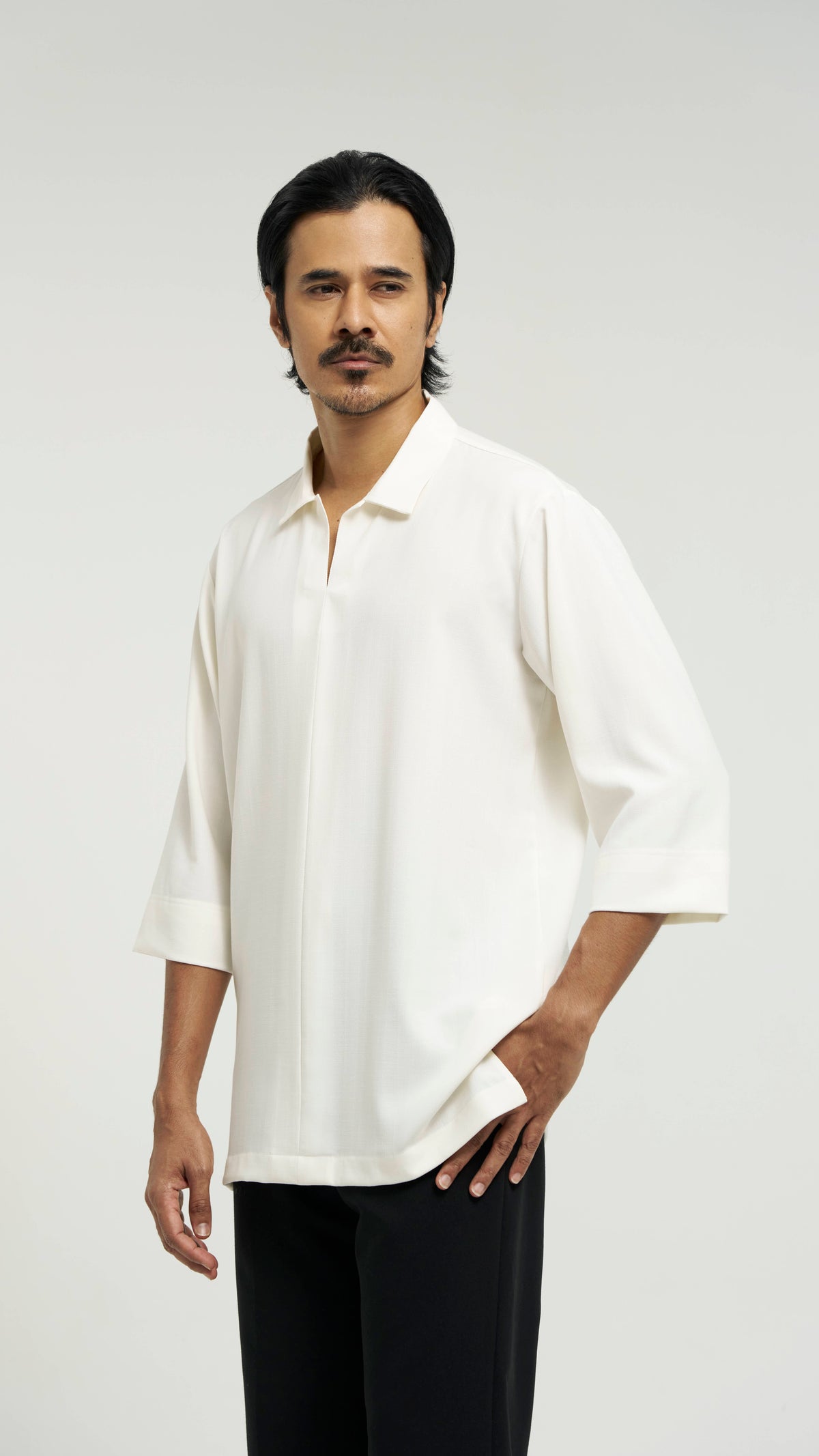 Tasor Modern Fit Collared Quarter Sleeve Top - Off White