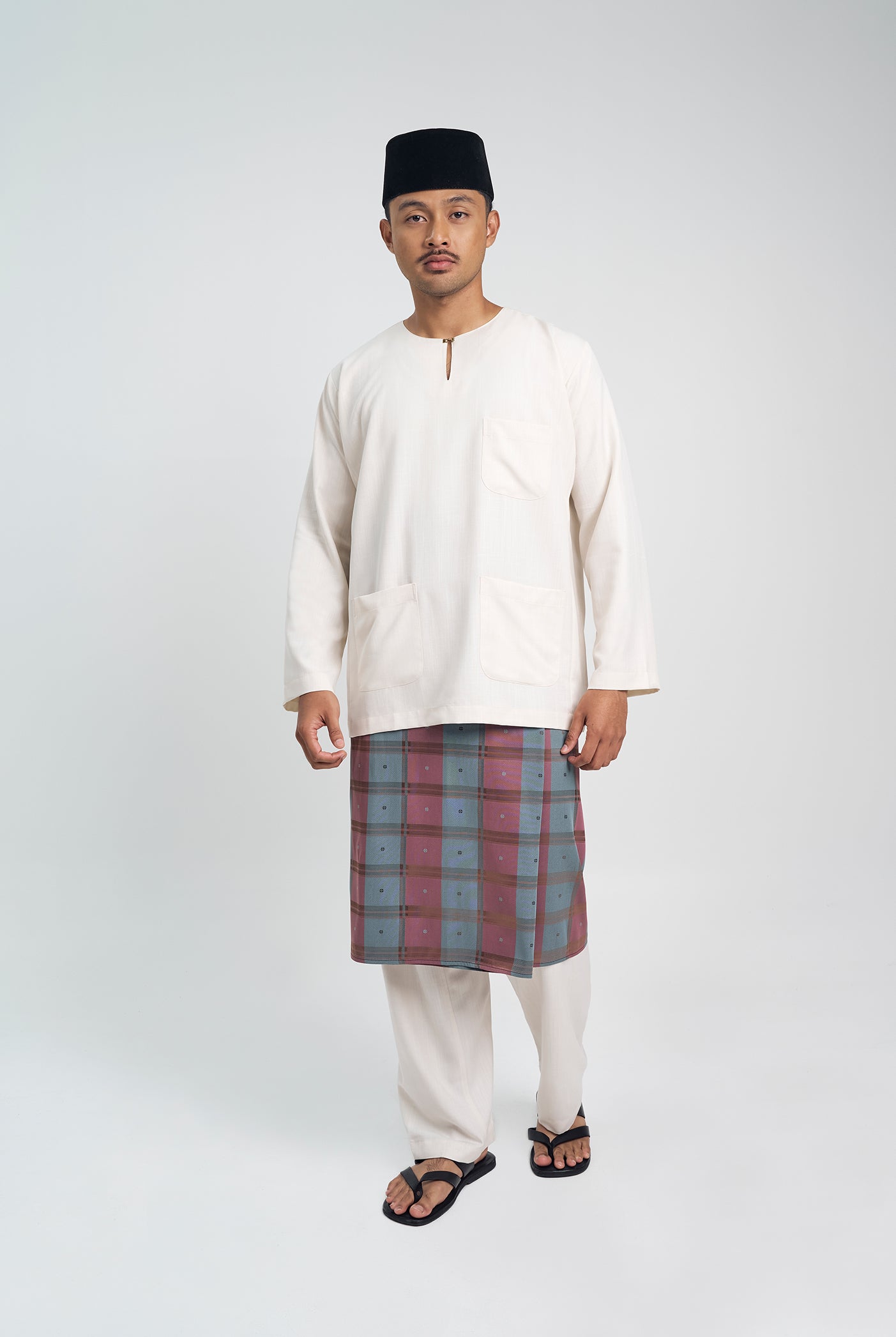 OG' Series Baju Melayu Teluk Belanga Klasik Seluar Ikat - Putih Gading