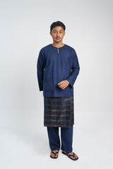 OG' Series Baju Melayu Teluk Belanga Klasik Seluar Ikat - Biru Gelap