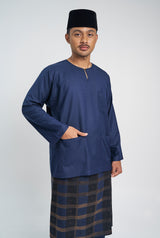 OG' Series Baju Melayu Teluk Belanga Klasik Seluar Ikat - Biru Gelap