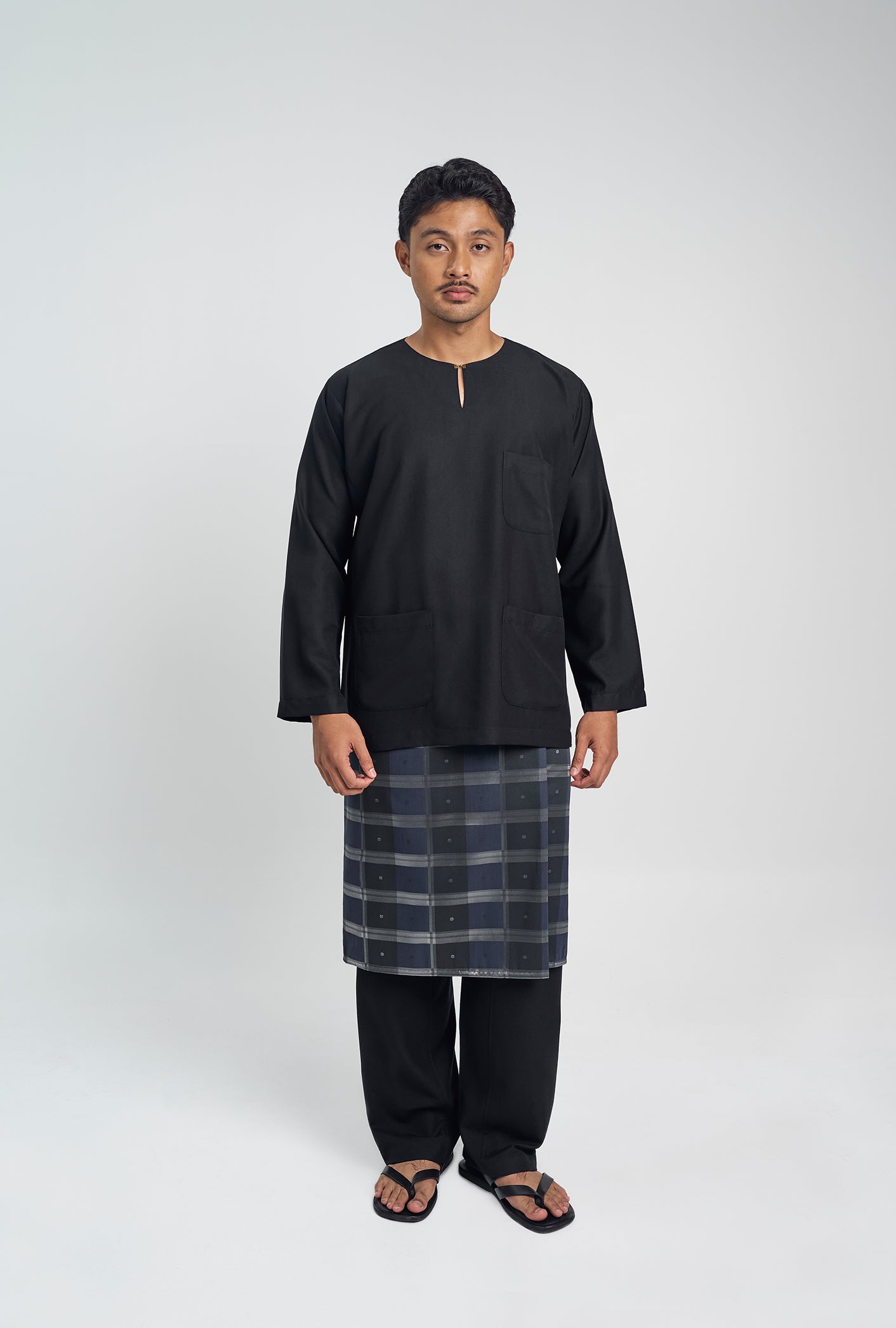 OG' Series Baju Melayu Teluk Belanga Klasik Seluar Ikat - Hitam Tundra