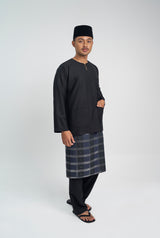 OG' Series Baju Melayu Teluk Belanga Klasik Seluar Ikat - Hitam Tundra