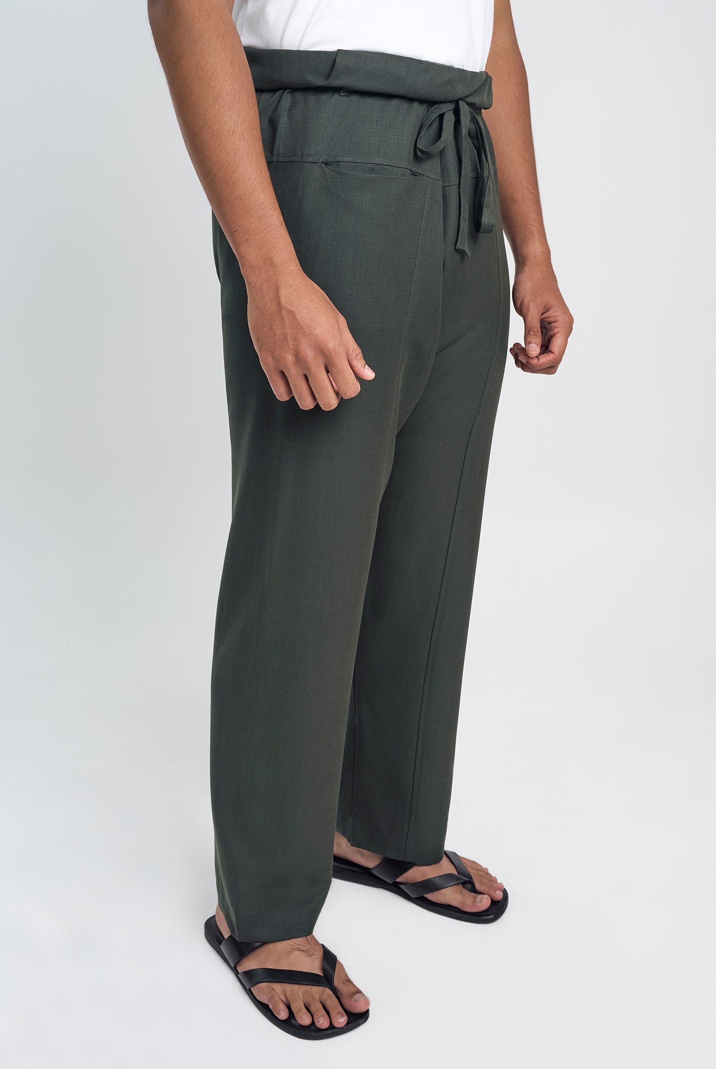 OG' Series Baju Melayu Teluk Belanga Klasik Seluar Ikat - Hijau Arang