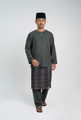 OG' Series Baju Melayu Teluk Belanga Klasik Seluar Ikat - Hijau Arang